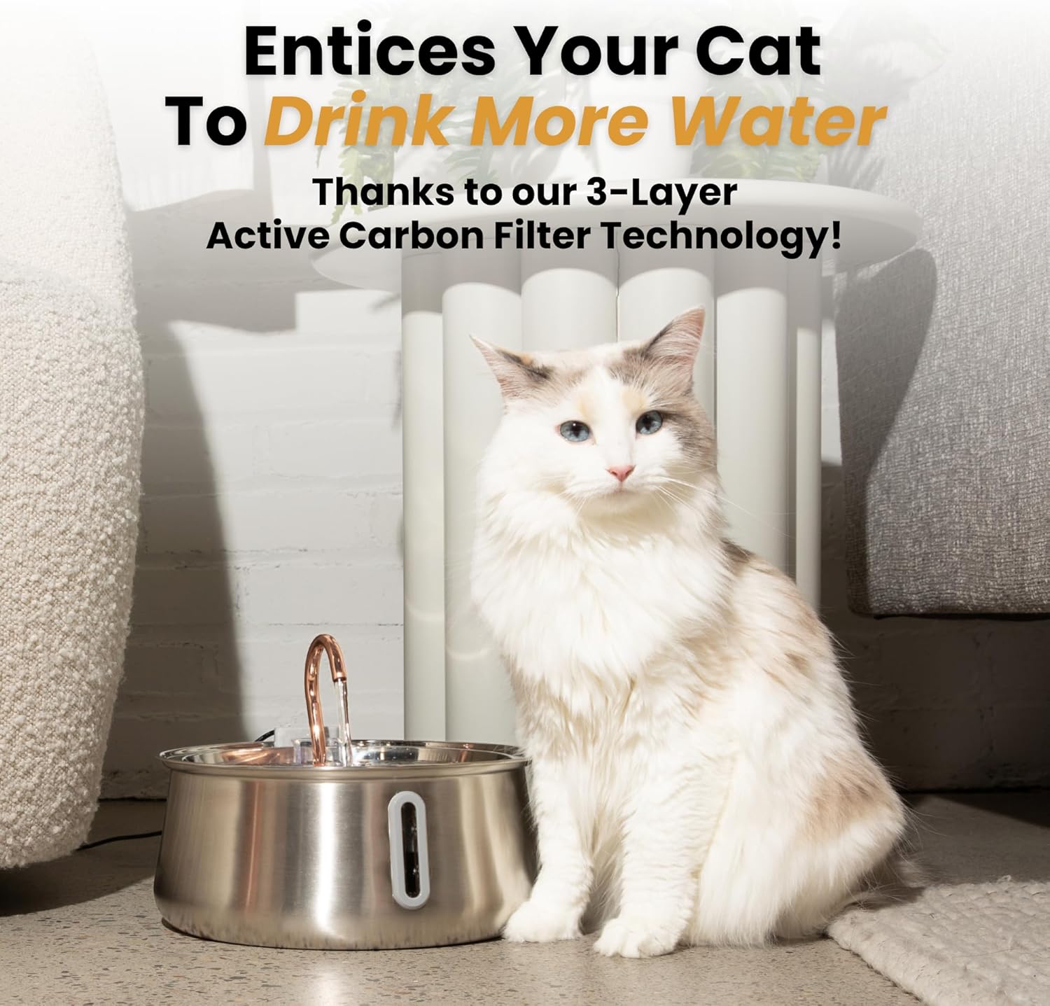 KittySpout Stainless Steel Cat Water Fountain Automatic Drinking Fountain, Quiet Circulating Water Bowl, Dishwasher Safe, Indoor Pet Fountain for Hydrated Healthy Cats (Stainless Steel, 4L Corded) - Image 5