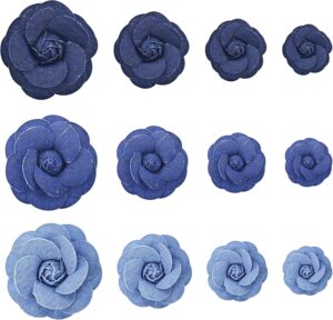 12PCS Fabric Flower Blue Denim Clot...