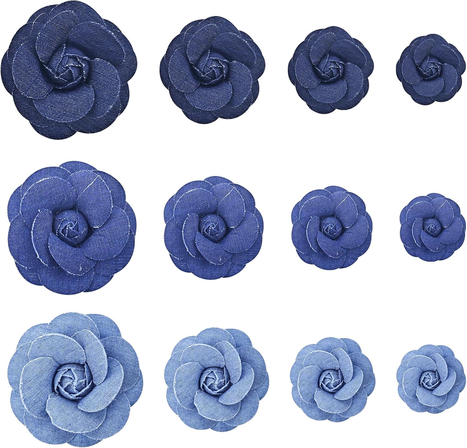 12PCS Fabric Flower Blue Denim Cloth Flowers Denim Ribbon Fabric Flowers for Dresses Decoration DIY Crafts