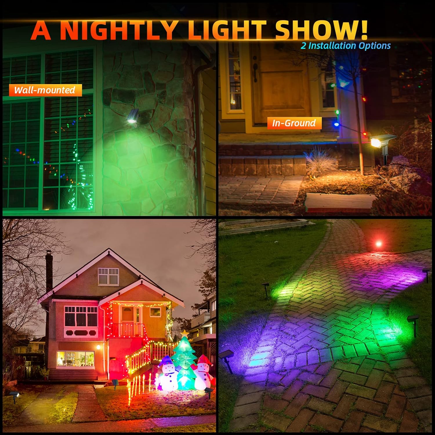 Solar Outdoor Lights,40 LEDs Color Changing RGB Solar Landscape Path Lights,USB & Solar Powered Multicoloured Spotlights,14 Colors Auto Cycling Spotlights for Yard,Garden,2 Pack - Image 3