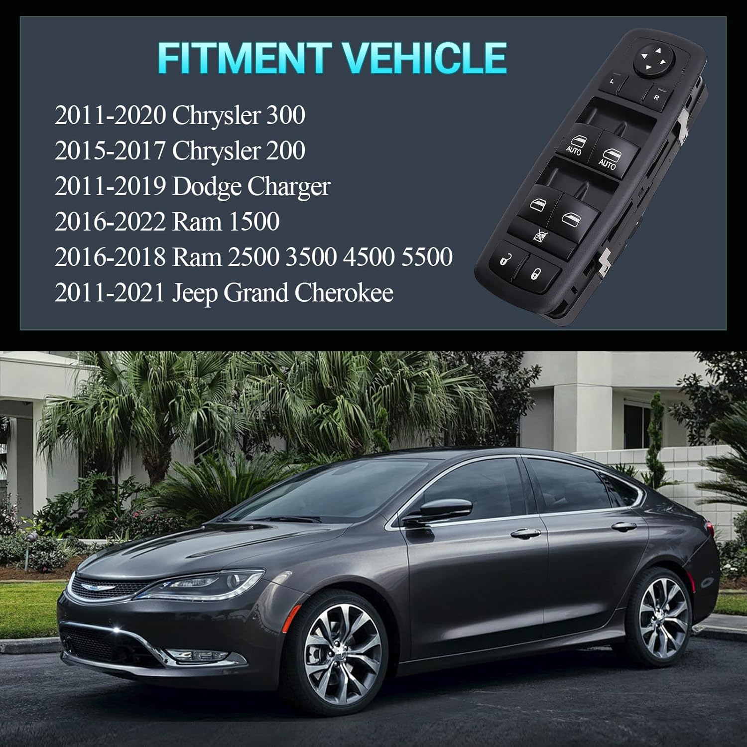 Power Master Window Switch Driver Side Control Button Compatible with 2015-2017 Chrysler 200, 2011-2020 Chrysler 300, 2011-2019 Dodge Charger, 16-2022 Ram 1500 2500 3500, 2011-2021 Jeep Grand Cherokee - Image 6