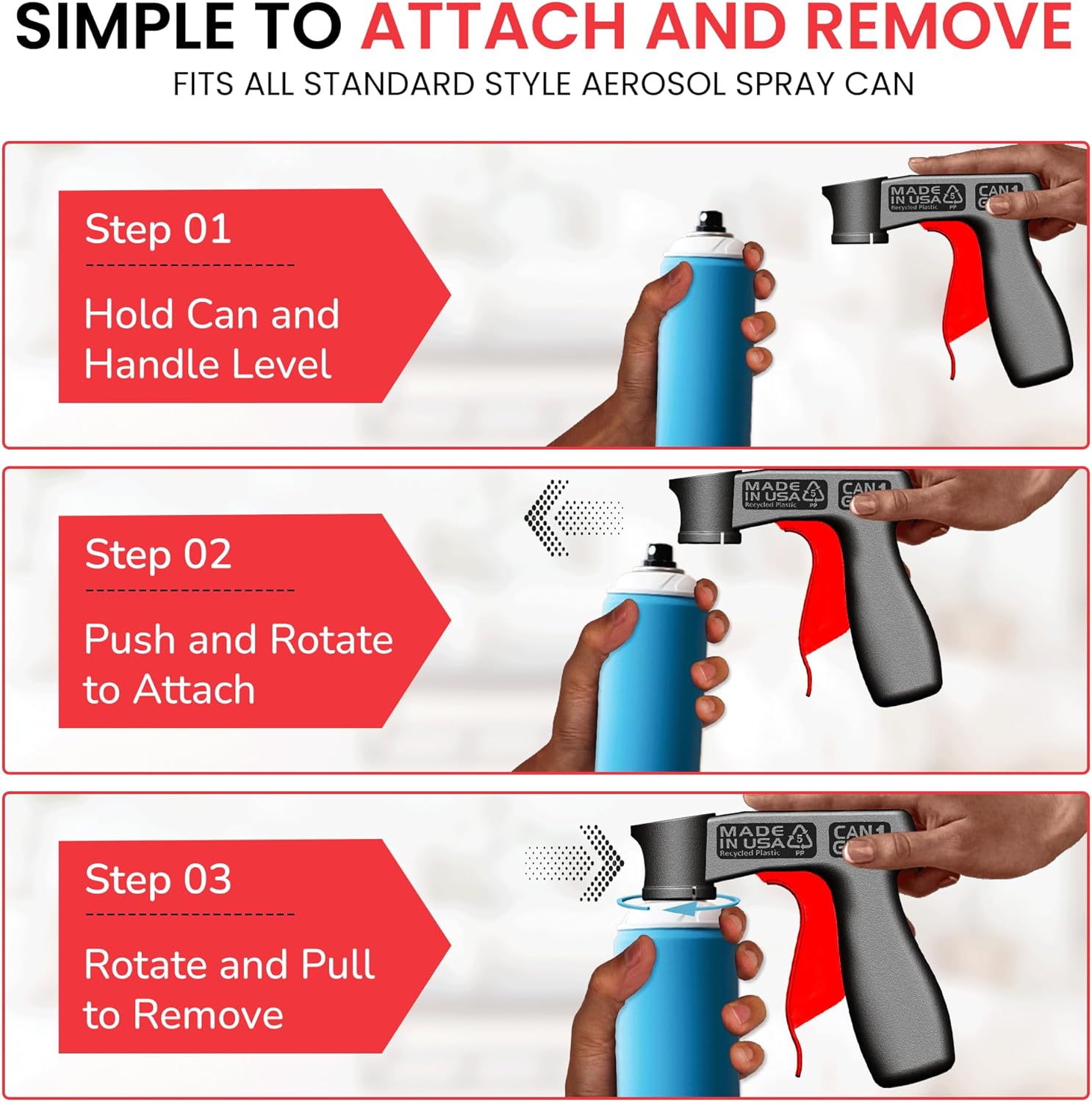Safeworld Instant Aerosol Trigger Handle Can-Gun, Converts Spray Cans to Spray Guns, Full Hand Grip, Reusable, Easy Clip-On/Off, and Universal Fit for Paint, Adhesives, and Lubricants. - Image 3