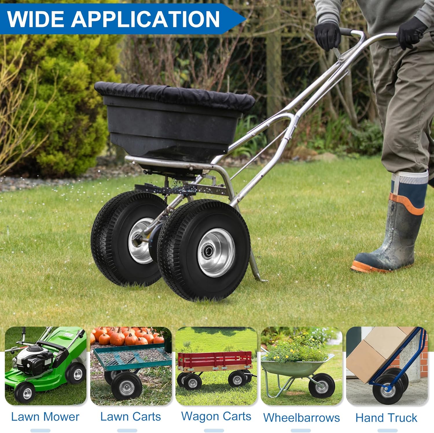 4.10/3.50-4" Flat Free Tires, 10 Inch Solid Tires and Wheels Replacement with 5/8" Axle Bore Hole, 2.2" Offset Hub for Hand Truck, Garden Cart, Lawn Cart, Wheelbarrow, 2 Pack - Image 7