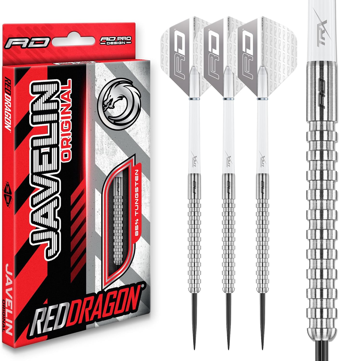 RED DRAGON Javelin Original Professional Darts Set - 85% Tungsten Darts with Flights & Shafts - Available in Soft Tip 18g Barrel/20g Full Weight and Steel Tip 20g - 26g