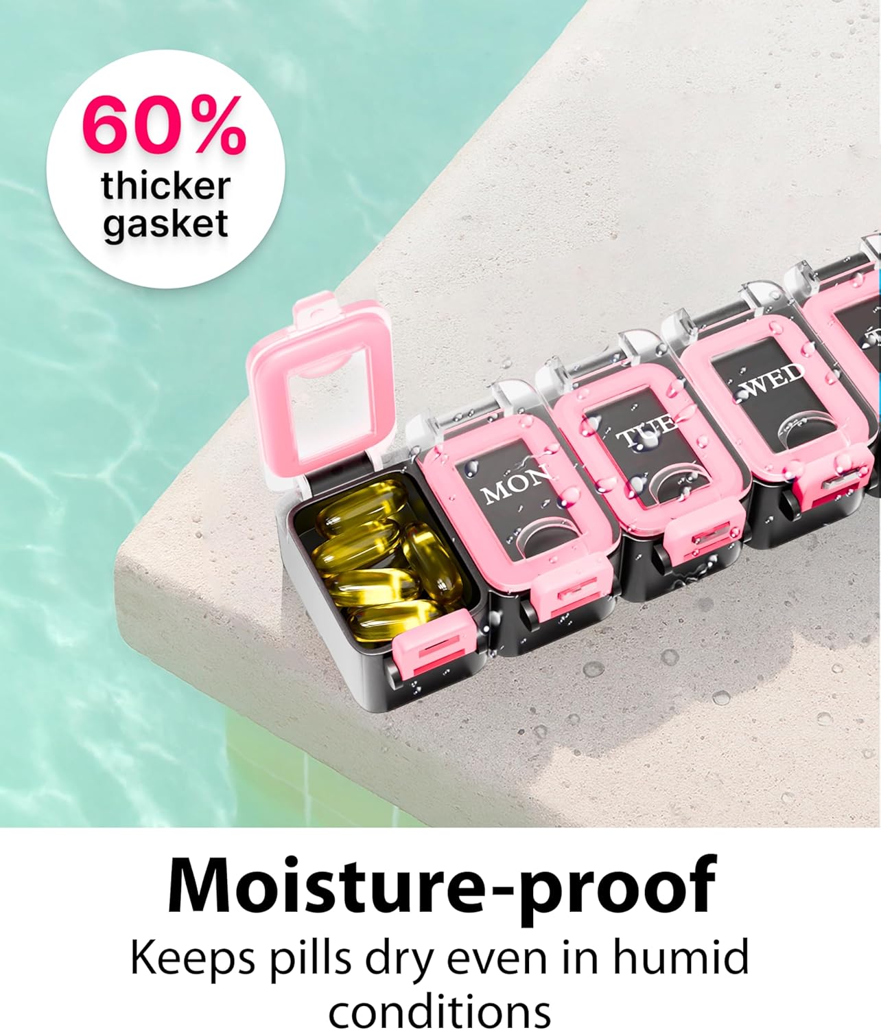 Weekly Pill Organizer 1 time a Day – Pill Box 7 Day with Enhanced Waterproof Seal, Large compartments Hold Big Vitamins & Supplements, Upgraded Locking lids, for Home & Travel use, Durable Hard case - Image 3