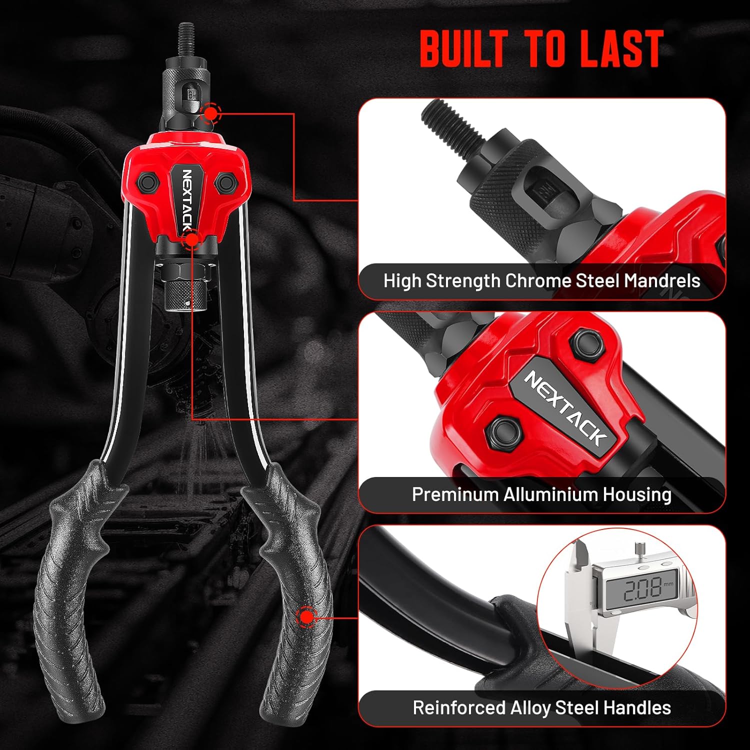 NEXTACK Rivet Nut Tool Kit with a Step Drill Bit, 120 Nutserts, Heavy Duty Rivnut Tool Set with 8 SAE & Metric Mandrels M5 M6 M8 M10 10-24 1/4-20 5/16-18 3/8-16, Organized Rugged Case (NT700) - Image 4