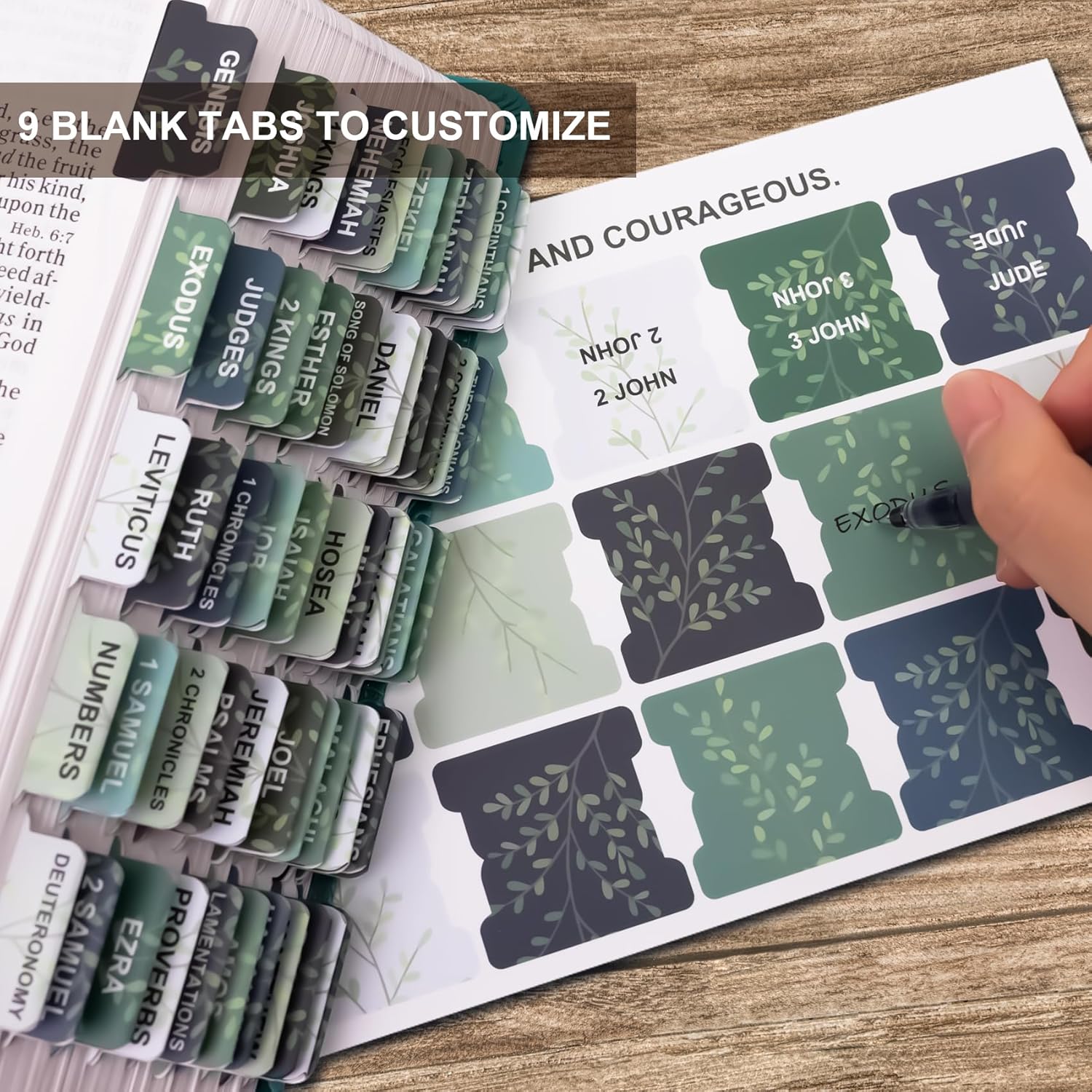 Laminated Bible Tabs for Women & Men - Large Print Tabs for Study Bibles, Boho Theme for Easy Navigation and Quick Reference - Easy-to-Read and Apply Tabs for All Ages, Leaves Pattern - Image 4