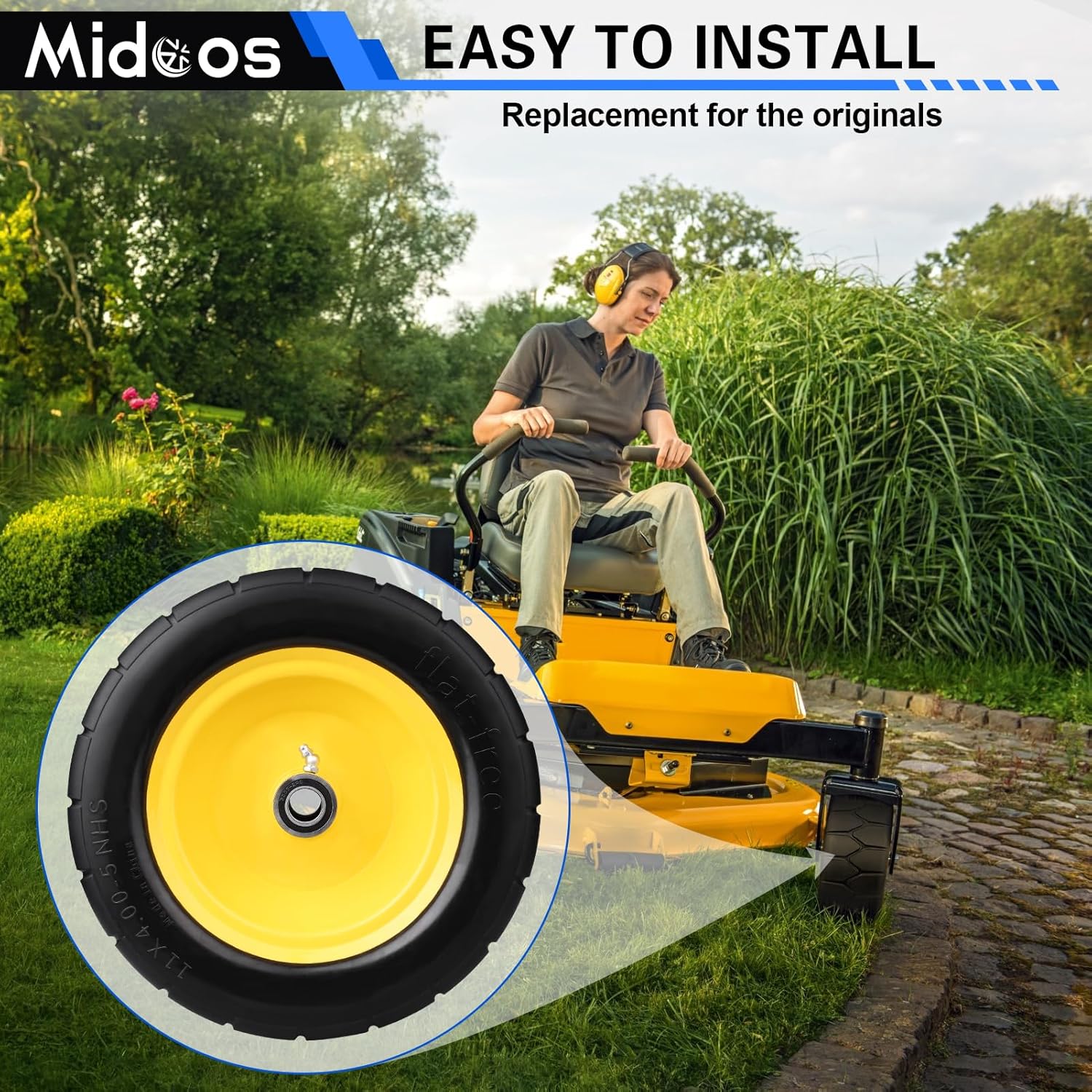 11x4.00-5'' Lawn Mower Tires Flat Free, 11x4-5 Solid Tires and Wheel, Zero Turn Mower Front Tires with 3/4" or 5/8" & 1/2" Precision bearings, 3.4"-5.6" Centered Hub for Zero-Turn Lawn Mower (2 Pack) - Image 9