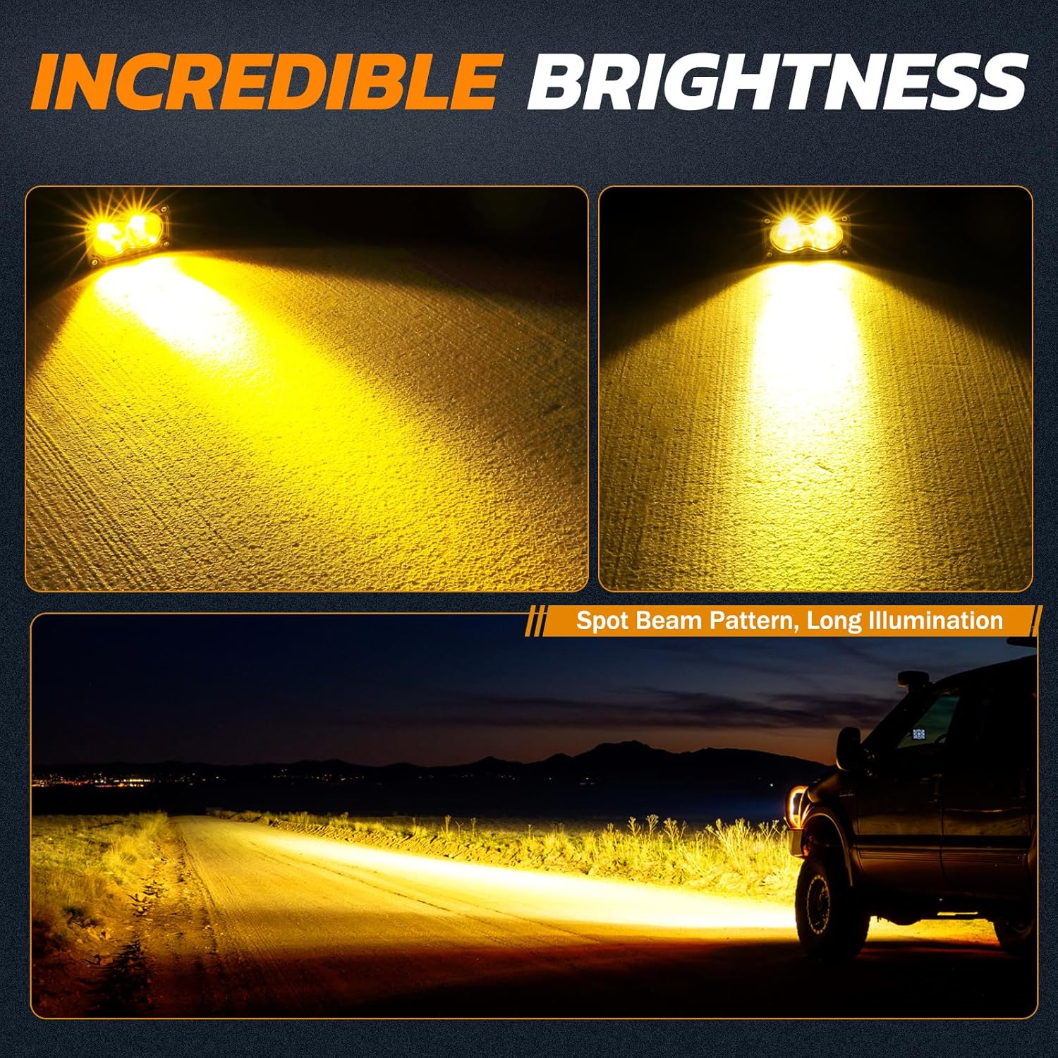Amber LED Pods, 3 Inch 40W Fog Lights Spot Beam Chase Light Small LED Pods Lights Auxilary Light for Motorcycle Truck UTV SUV ATV Dirt Bike Boat-2 Packs - Image 3