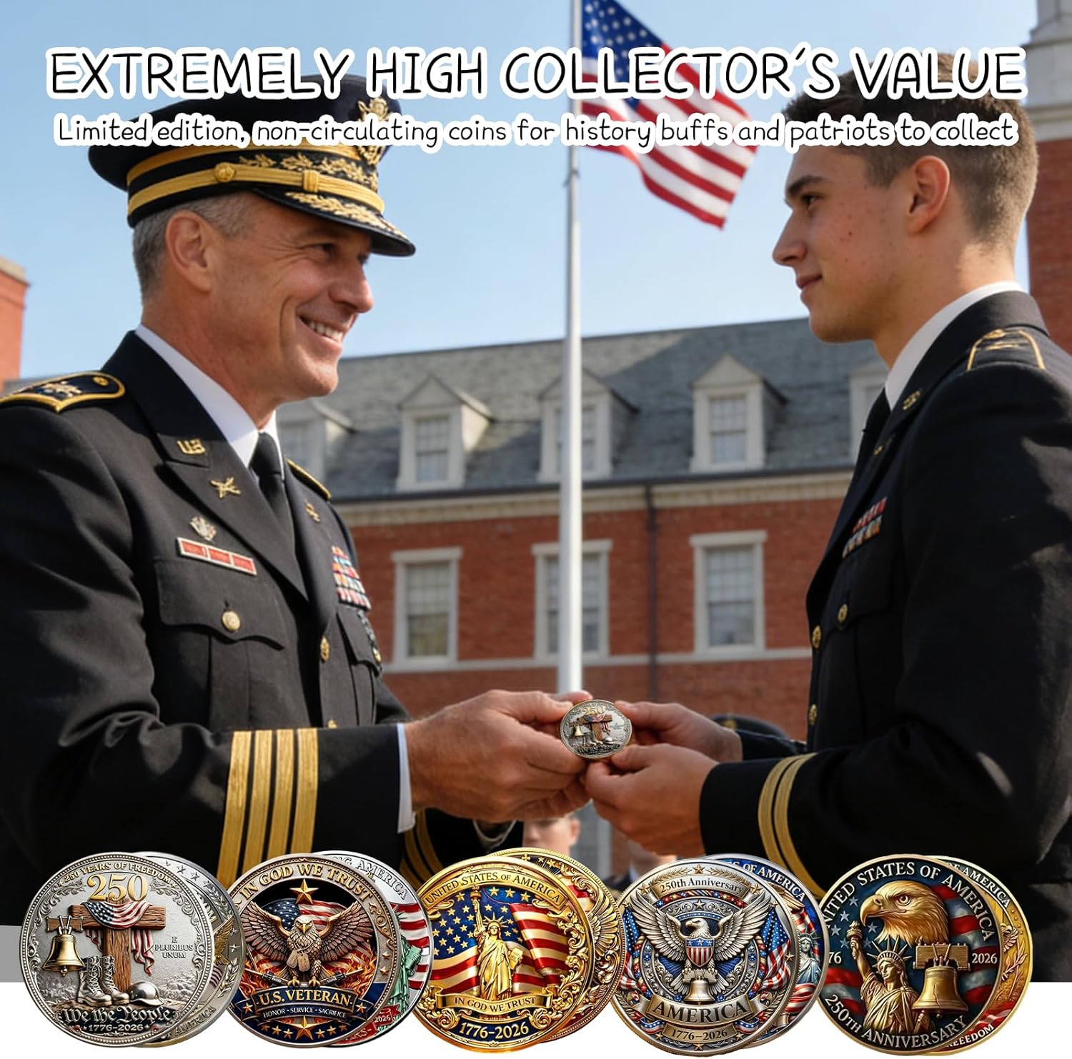 USA 250th Anniversary Challenge Coins Commemorative Coin, American Eagle Patriotic Design, America Merchandise 250 Collectible 250 Anniversary Coin (QQ) - Image 7