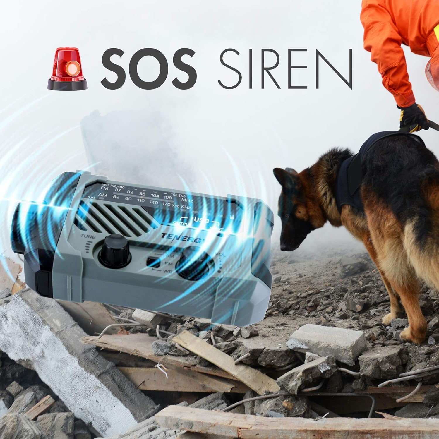 Tenergy Multifunctional Hand Crank Weather Radio with LED Flashlights, SOS Alarm, Cell Phone Charger, AM/FM/NOAA Radio Frequencies, Ideal for Emergencies - Image 5
