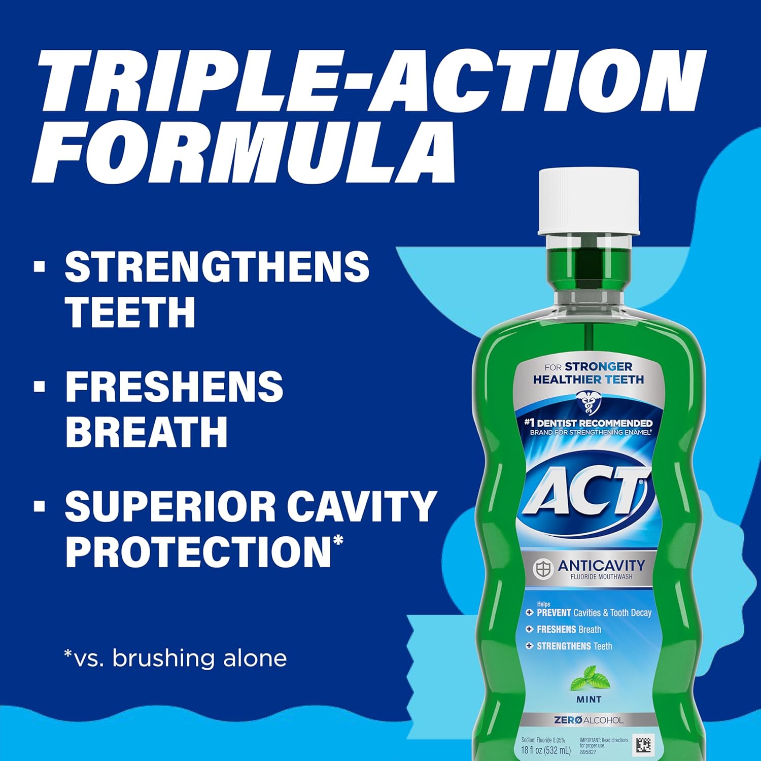 ACT Anticavity Fluoride Mouthwash with Zero Alcohol, Prevents Cavities, Freshens Breath & Strengthens Teeth, Mint Flavor, 18 fl. oz., 2 pk - Image 4