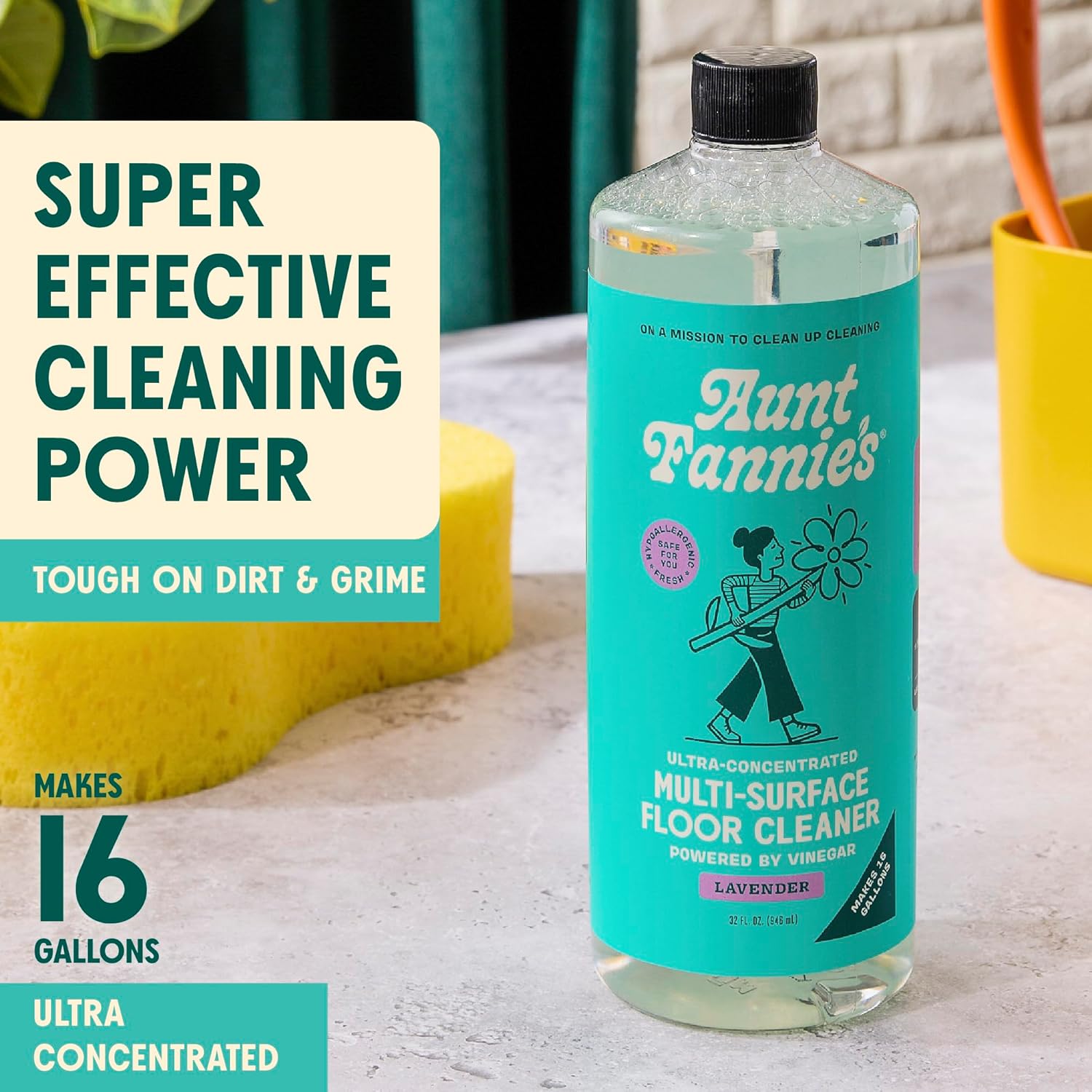 Aunt Fannie's Ultra Concentrated Floor Cleaner Vinegar Wash, Multi-Surface Solution For Mopping, Makes 16 Gallons, Lavender Scent, 32 oz. (Pack of 3) - Image 2