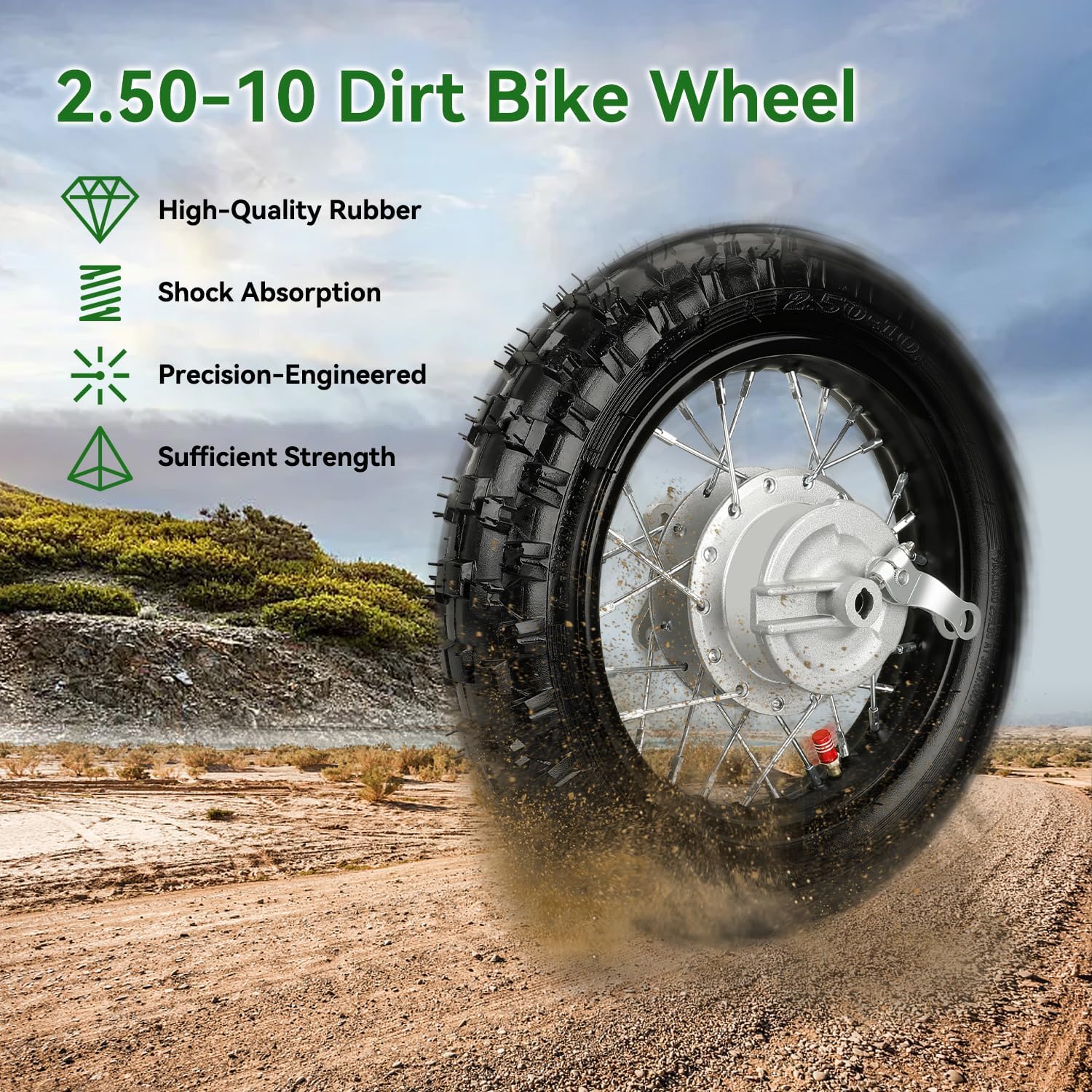 2.50-10 Dirt Bike Rear Wheel Drum Brake Assembly Compatible with CRF50 XR50 TTR50 SSR Taotao Apollo, 2.5-10 2.50x10 Tire & Rim for 50cc 70cc 90cc 110cc Pit Bike Off Road Motorcycle Parts - Image 6