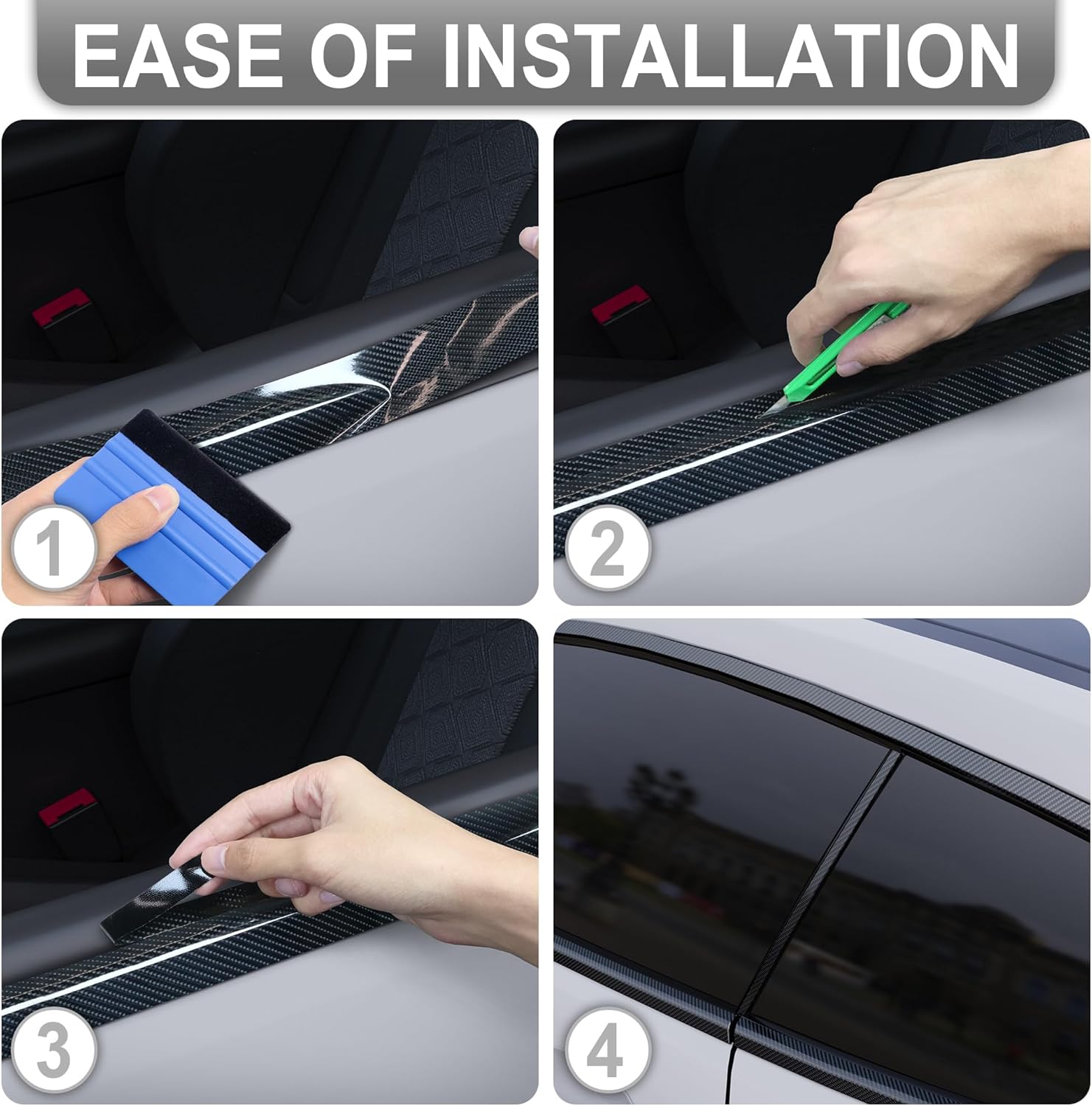 Arespark Gloss Black 6D Carbon Fiber Vinyl Tape for Chrome Delete Door Sill Protector Window Trim Blackout Vinyl Wrap, Automotive Anti-Scratch Detail Protection Film Contain Tool Kit (3in x 30ft) - Image 7
