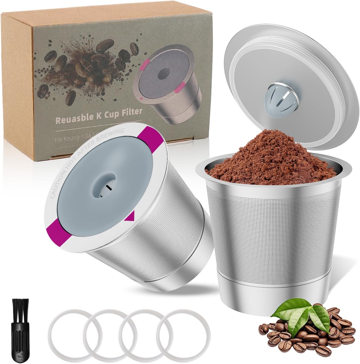 2 Pack Reusable K Cup Coffee Pods, Universal Stainless Steel Refillable K Cup Coffee Filters for Keurig 1.0 and 2.0 Coffee Makers