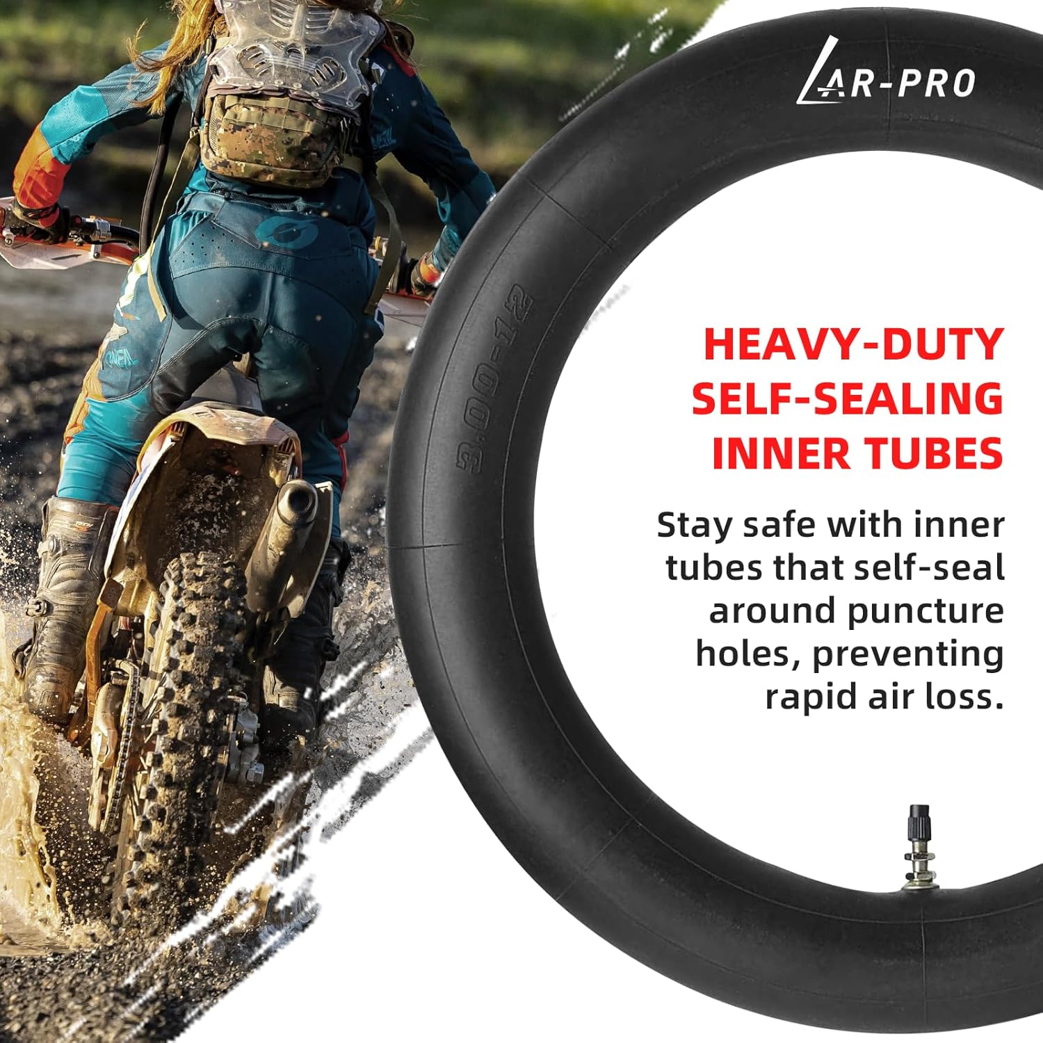 AR-PRO 3.00/3.50-12" Dirt Bike Inner Tubes with TR4 Straight Valve, 80/200-12 Heavy Duty Motorcycle Tire Replacement Inner Tubes, Compatible with Honda CRF50/XR70 Yamaha TTR 90/100 and More (1-Pack) - Image 6