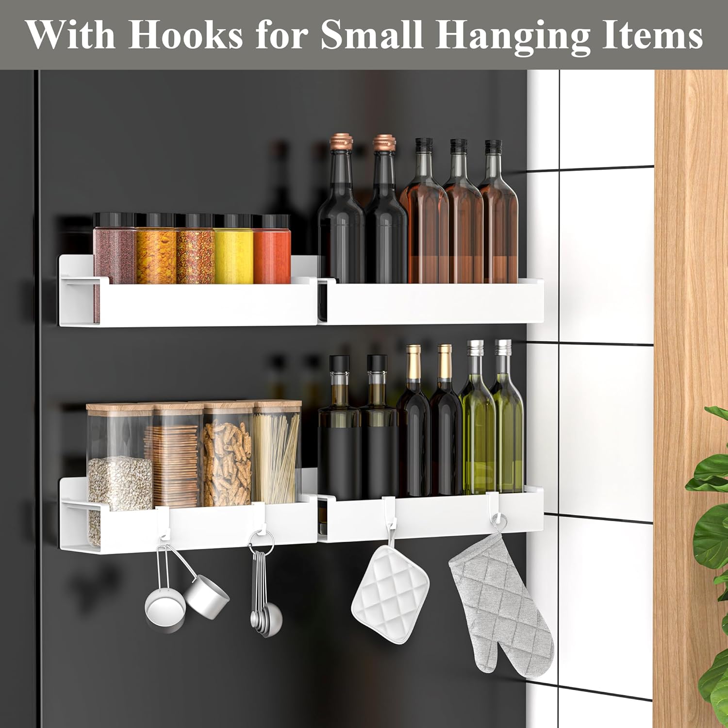 HuggieGems 4 Pack Magnetic Spice Rack Organizer for Refrigerator and Oven, White Fridge Organizers and Storage for Kitchen - Image 2