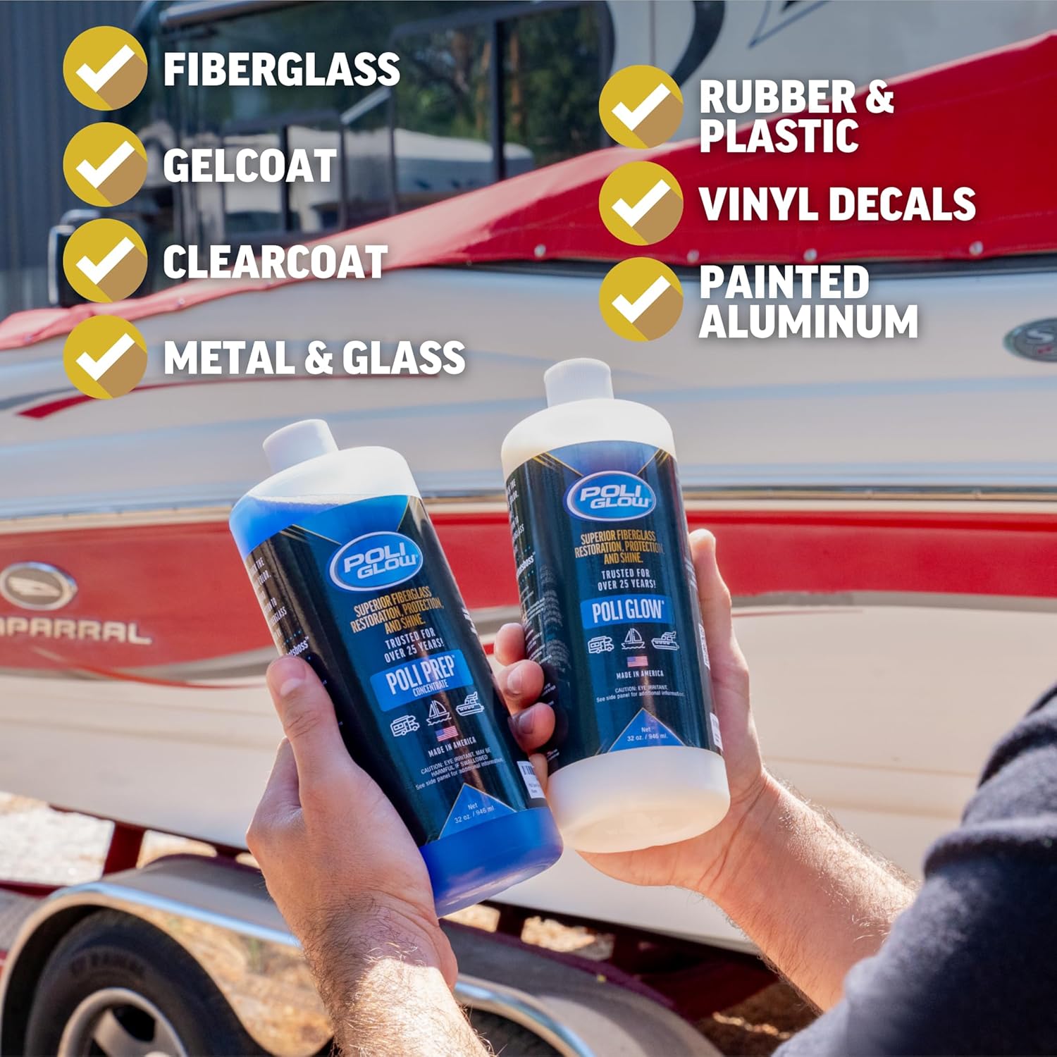 Poli Glow Deluxe Boat & RV Restoration Kit–Removes Oxidation, Seals & Protects–Restores High-Gloss Shine to Fiberglass & Gelcoat–New Liquid or Classic Powder Poli Ox–Easy, Long-Lasting 6-in-1 System - Image 7