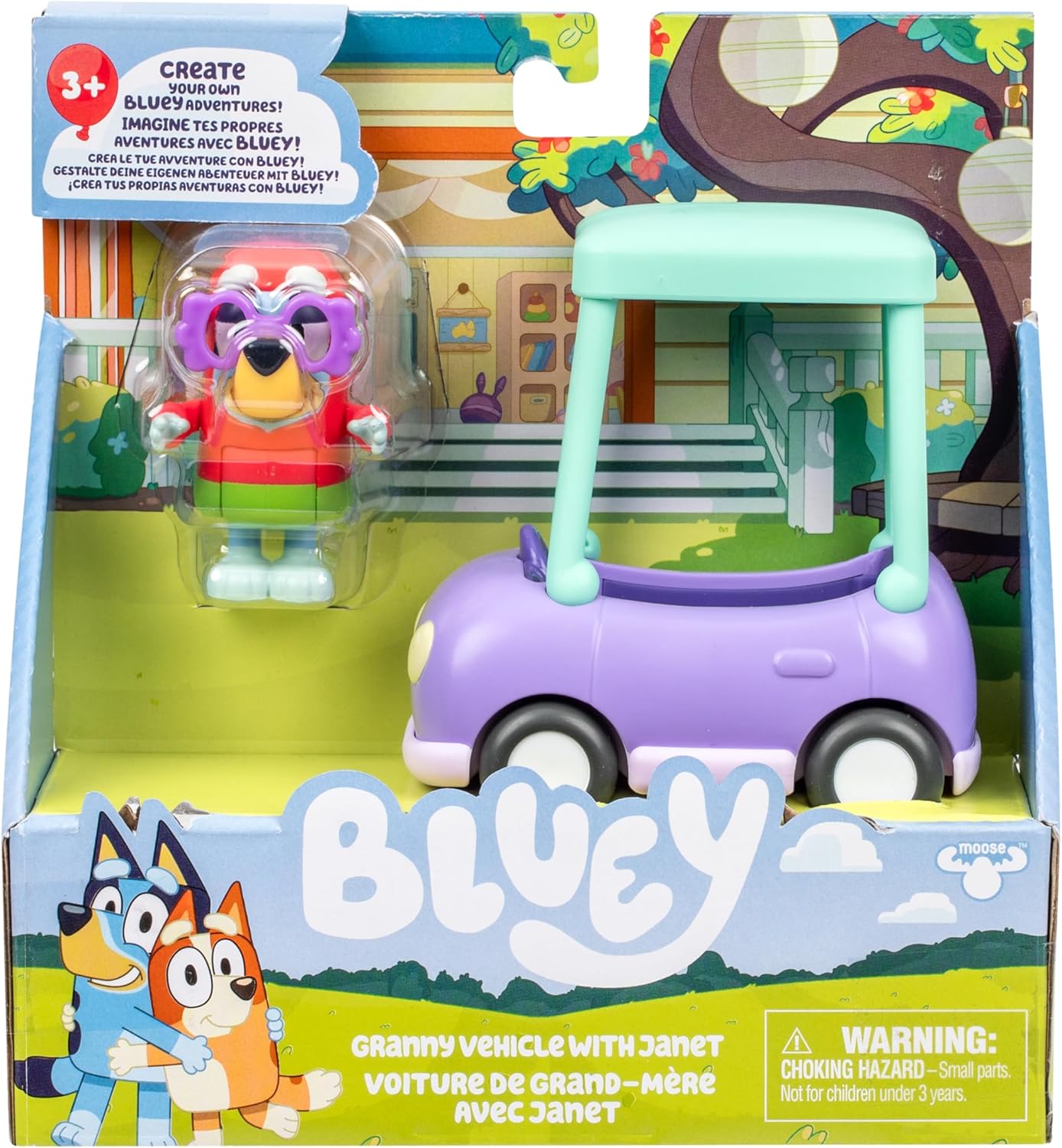 Bluey Basic Granny Toddler Toy Car, 3” Articulated Janet Kids Toy, Immersive Car Toys for Toddlers of Ages 3+