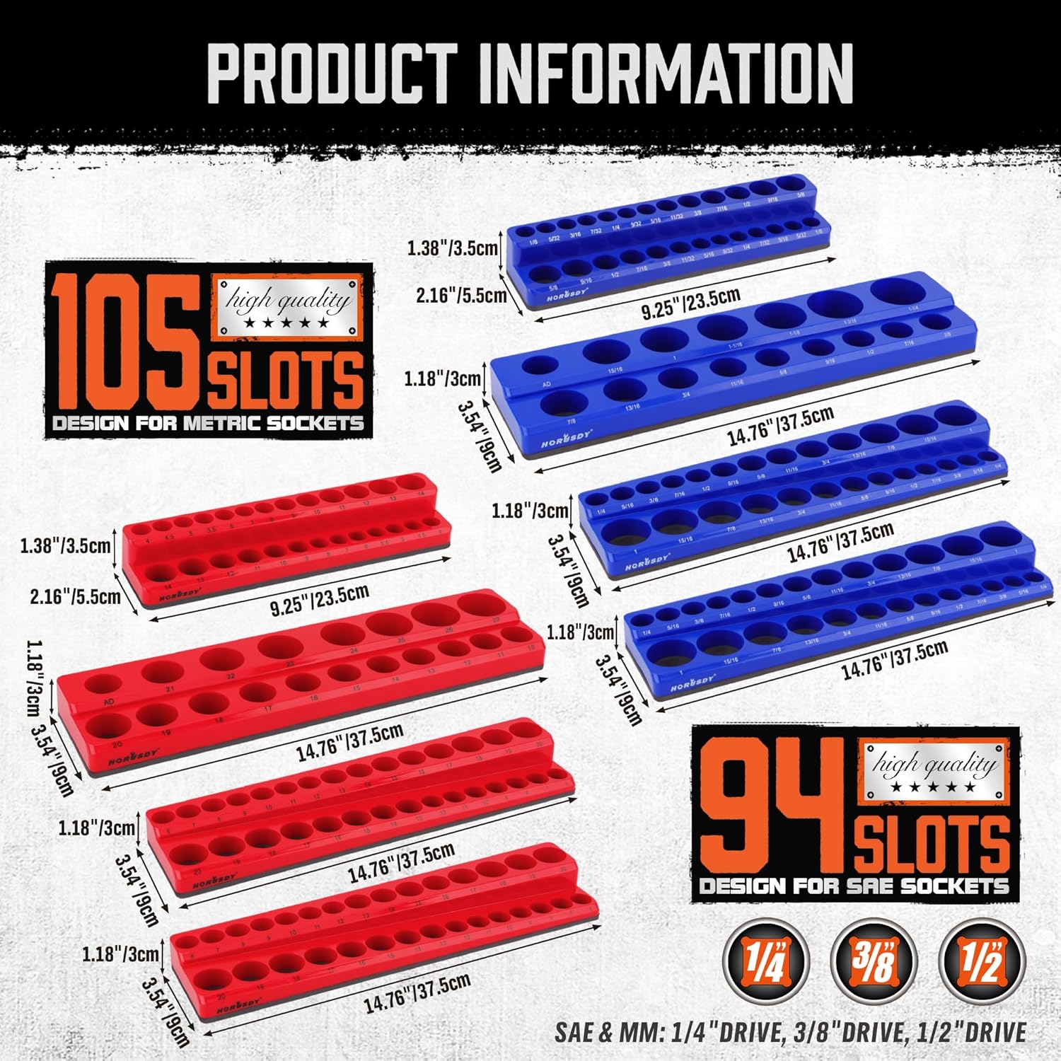 HORUSDY 8-Piece Magnetic Socket Organizer Set, Magnet Socket Holder, 1/4", 3/8", 1/2" Socket Holds 199 Pieces Magnetic Trays. (8-Piece Organizer Set) - Image 4