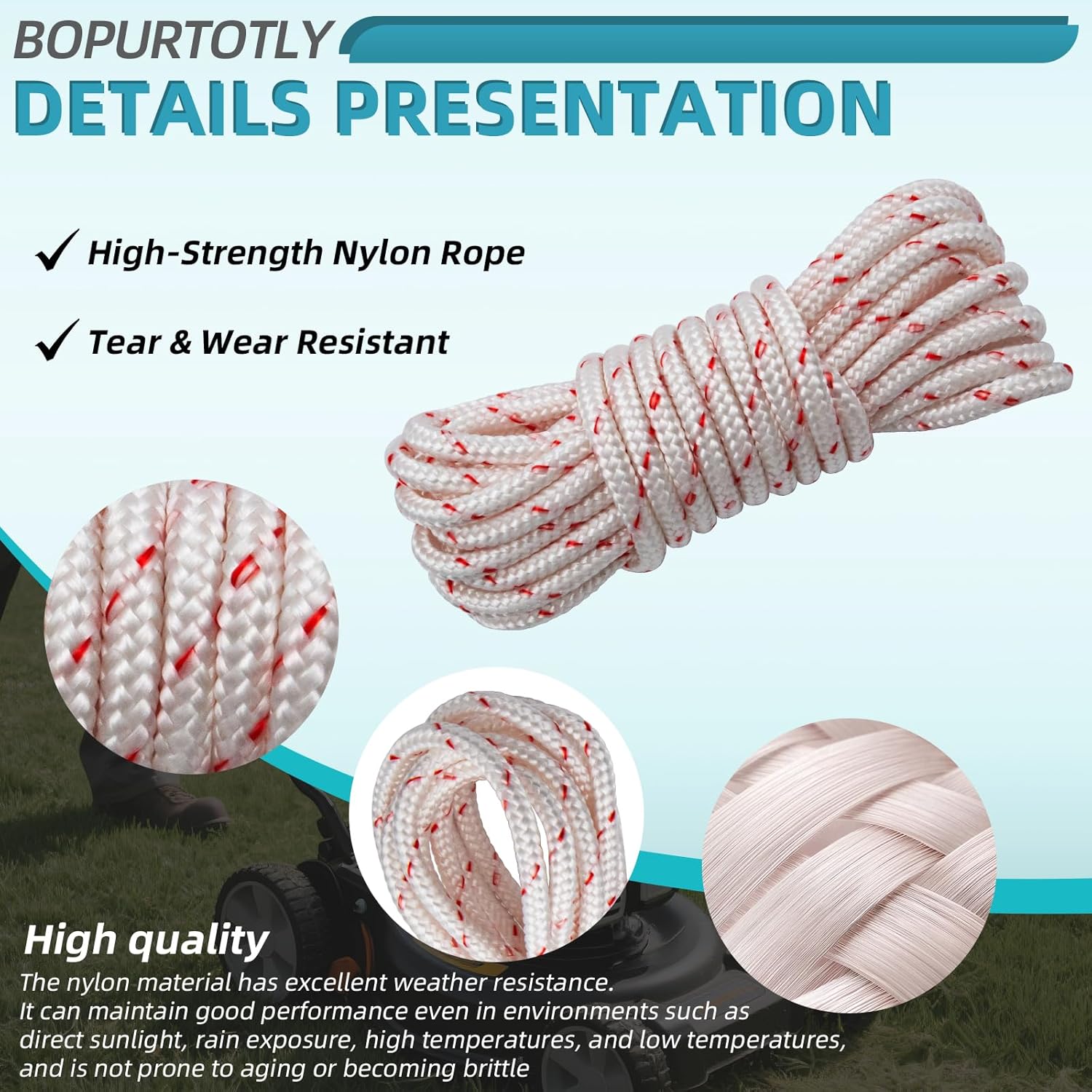 10 ft (3.5mm) Heavy Duty Nylon Recoil Starter Rope with Ergonomic Handle, Universal Pull Cord Replacement for Lawn Mower, Chainsaw, Generator & Small Engines - Image 4