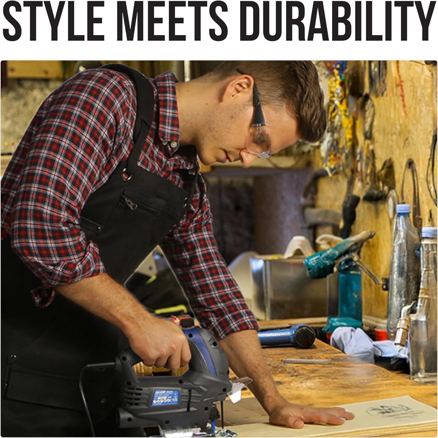ecoZen Waxed Canvas Welding Apron with Kevlar Thread - Heat and Chemical Resistant, Fully Adjustable to Comfortably Fit Men and Women, 27 x 34 inches, Heavy Duty Tool Apron - Black, Size S to XXL - Image 2