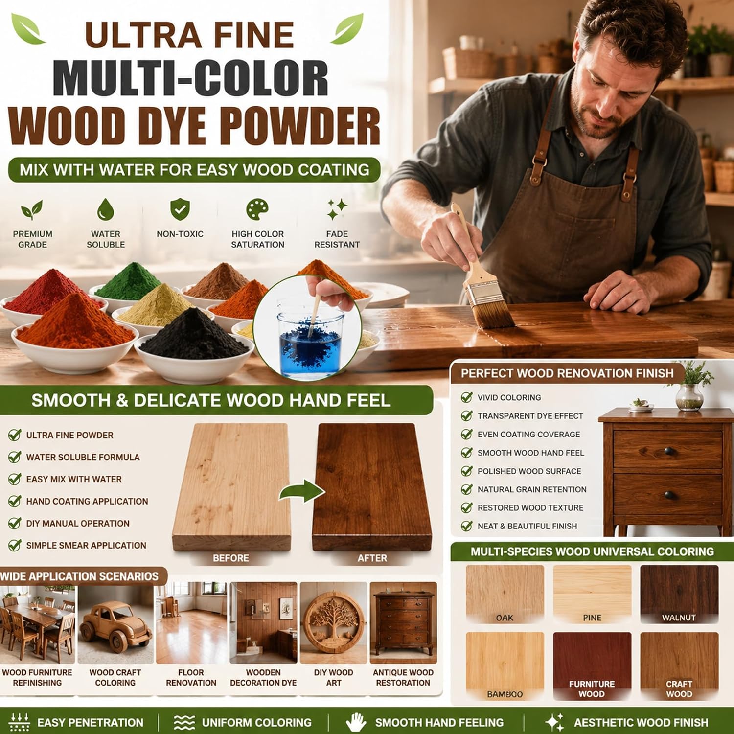 Purple Wood Stain Powder, Wood Dye Powder- Just Add Water - Water Based - for Indoor and Outdoor Wooden Crafts - Fast Drying - Dye Powder 2 oz Makes 2.2 Gallon of Stain (Purple, 2 oz) - Image 3