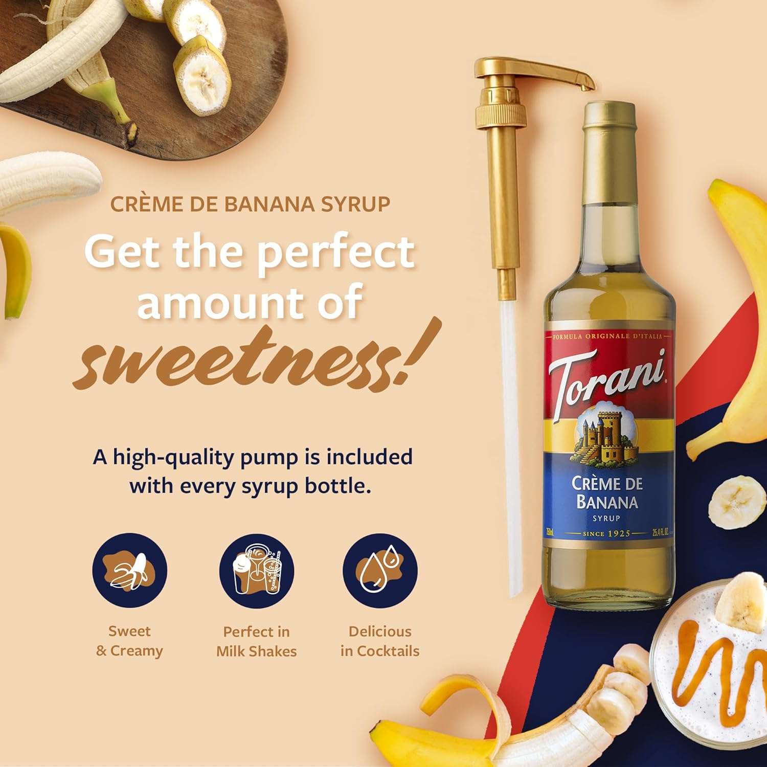 Torani Crème de Banana Syrup for Drinks & Desserts, Glass Bottle 4-Pack, Pumps Included, 25.4 Fl Oz Ea - Image 3