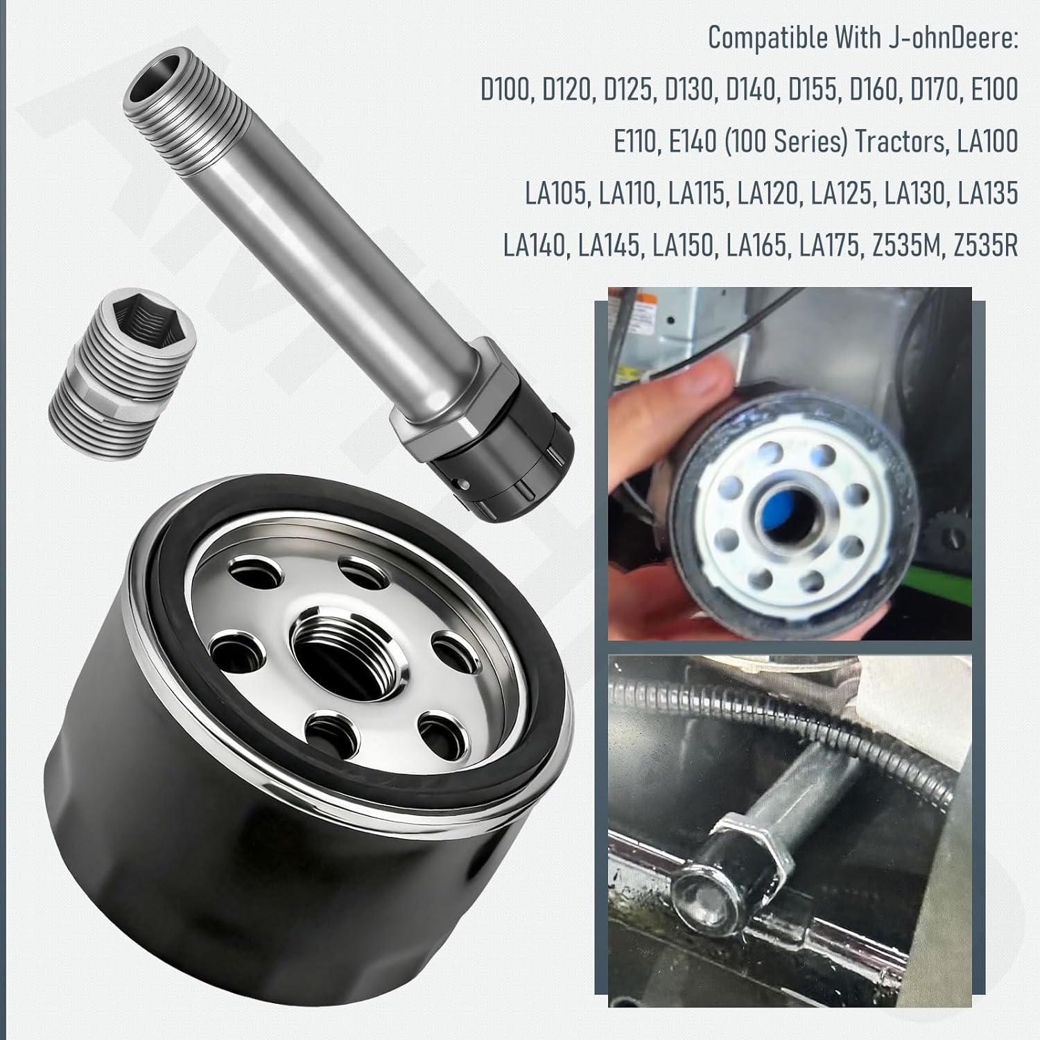 MIU13767B Easy Change Conversion Kit (AM125424 Oil Filter & AM131611 Drain Plug & MIU13767 Adapter Fitting) for John Dee-re Lawn/Garden Tractor E120, E130, E150, E160, E170, E180, X166R, Z335E etc - Image 3