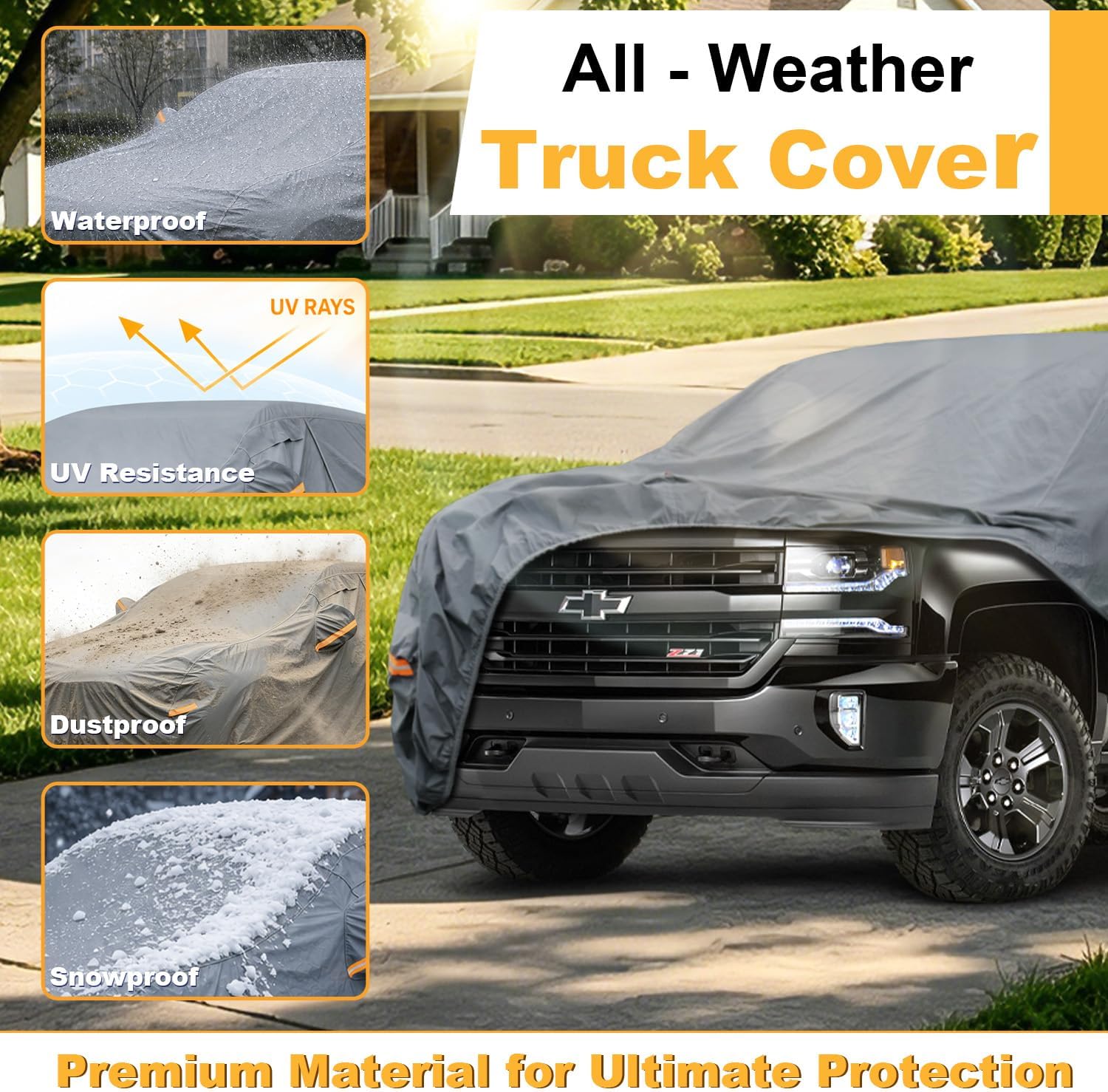 GUNHYI 16 Layers Large Truck Cover Waterproof All Weater, Heavy Duty Pickup Truck Cover for RAM 2500 3500, Silverado 1500 2500 3500, F-Series F-250 F-350, Toyota Tundra etc. Length up to 261 inch. - Image 6