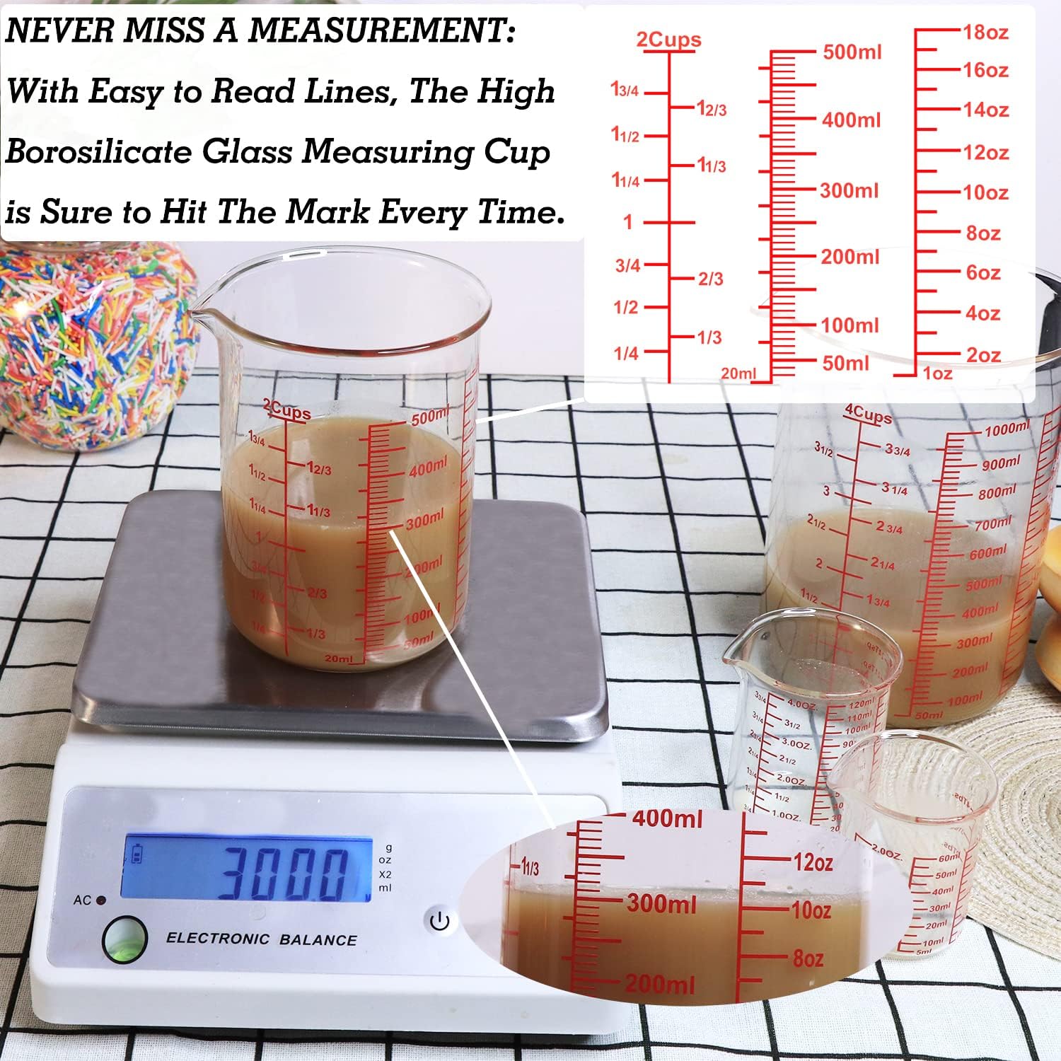 High Borosilicate Glass Measuring Cup-V-Shaped Spout,Glass Measuring Beaker for Kitchen or Restaurant, Easy to Read, 500 ML (16 Oz, 2 Cup) - Image 3