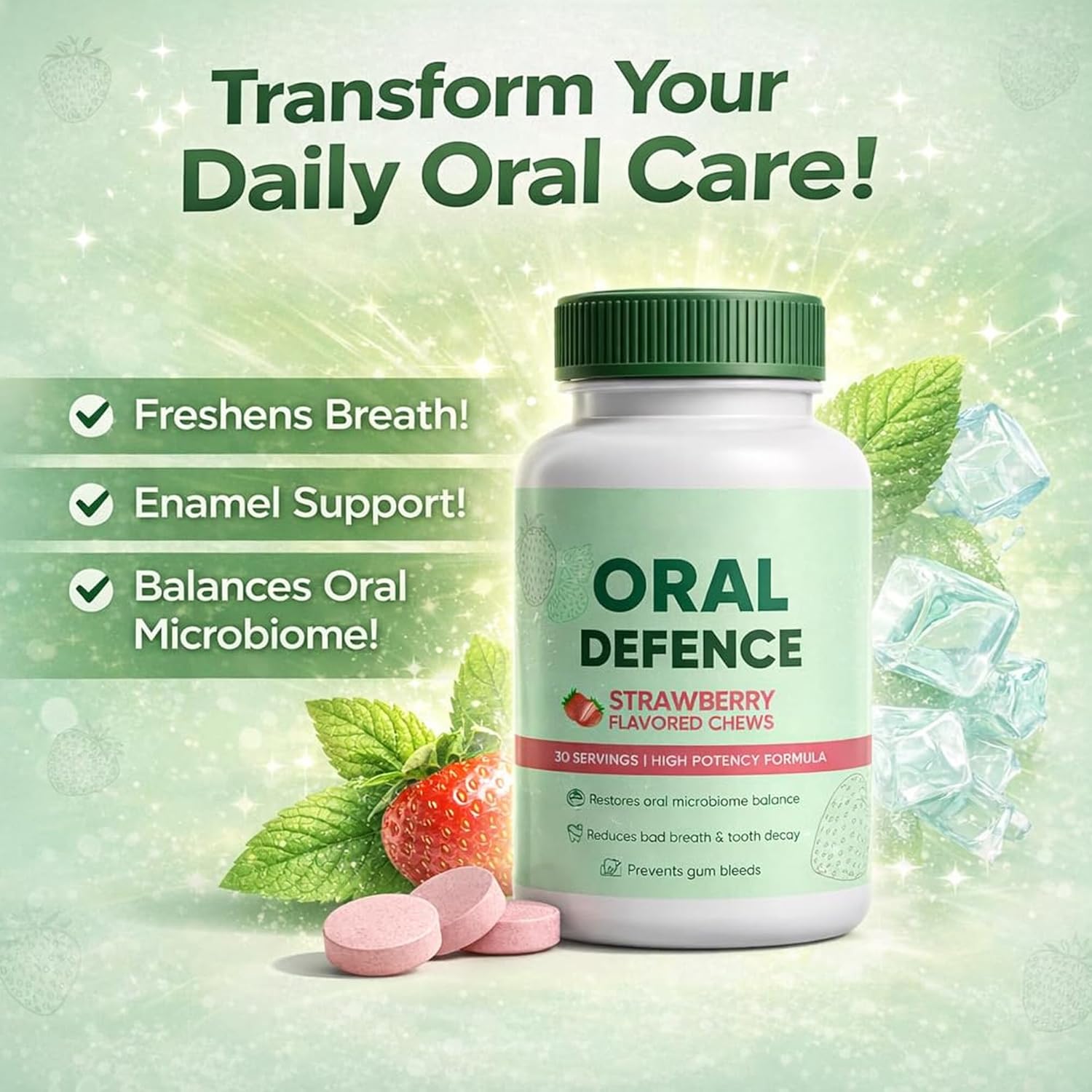 Oral Defence, Oral Probiotics for Bad Breath, Microbiome Balance, Gum Health & Daily Hygiene Support, 60 Chewable Capsules(1) - Image 2