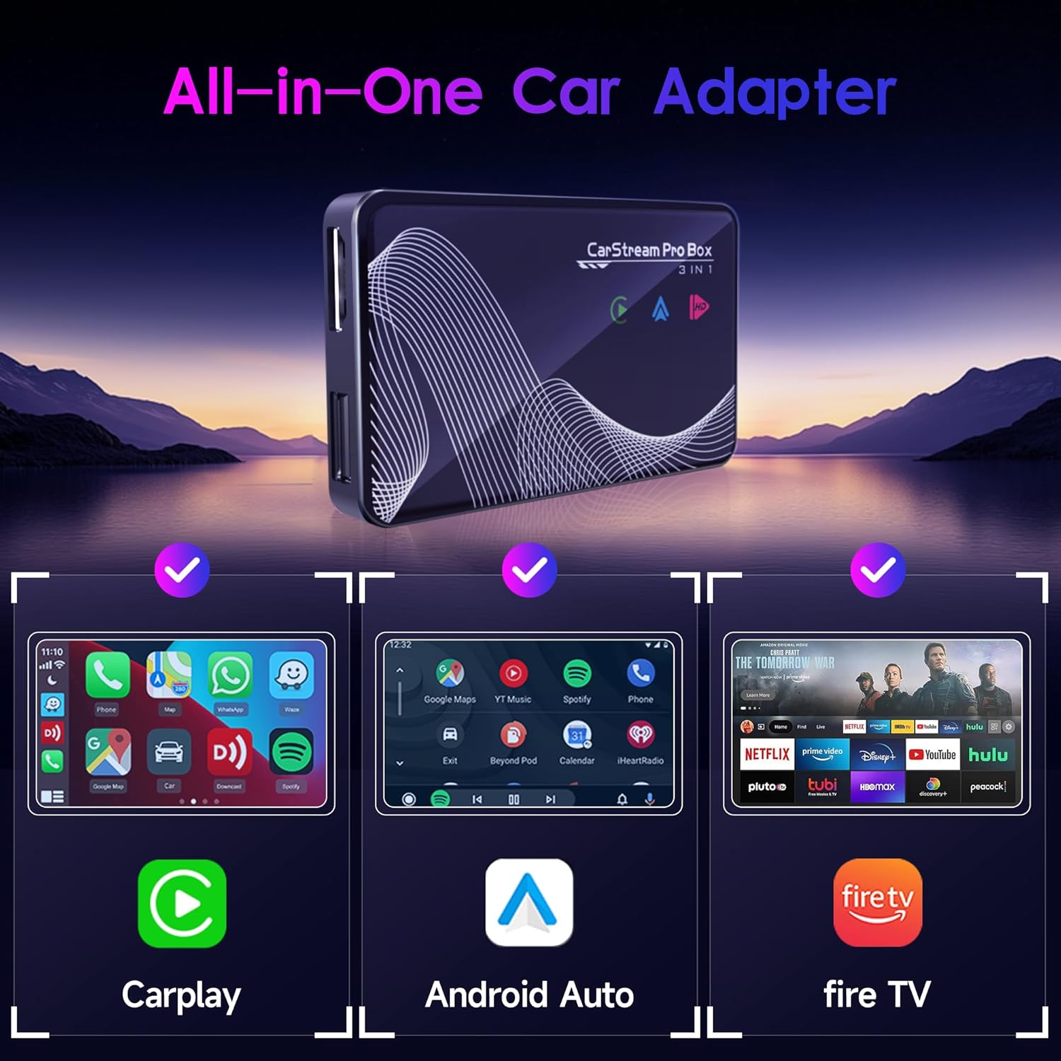 2026 Upgraded 【 3-in-1 】 HDMI Input Car TV & Wireless CarPlay Adapter & Android Auto, Stream TV Stick/i-Phone/Android Phone to Your Vehicle, Plug & Play for Factory Car Stereo 2016+ - Image 2