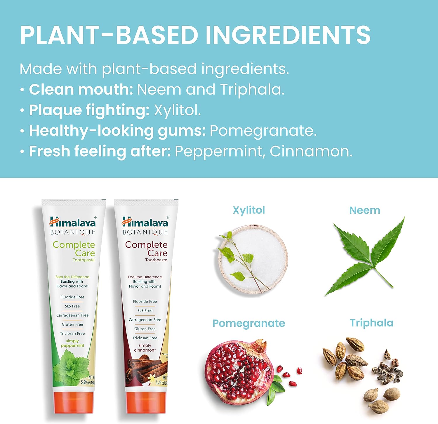 Himalaya Botanique Complete Care Toothpaste, Herbal, Variety Pack, Peppermint and Cinnamon Flavor, Fights Plaque, Freshens Breath, Fluoride Free, No Artificial Flavors, SLS Free, Cruelty Free, 5.29 Oz - Image 7