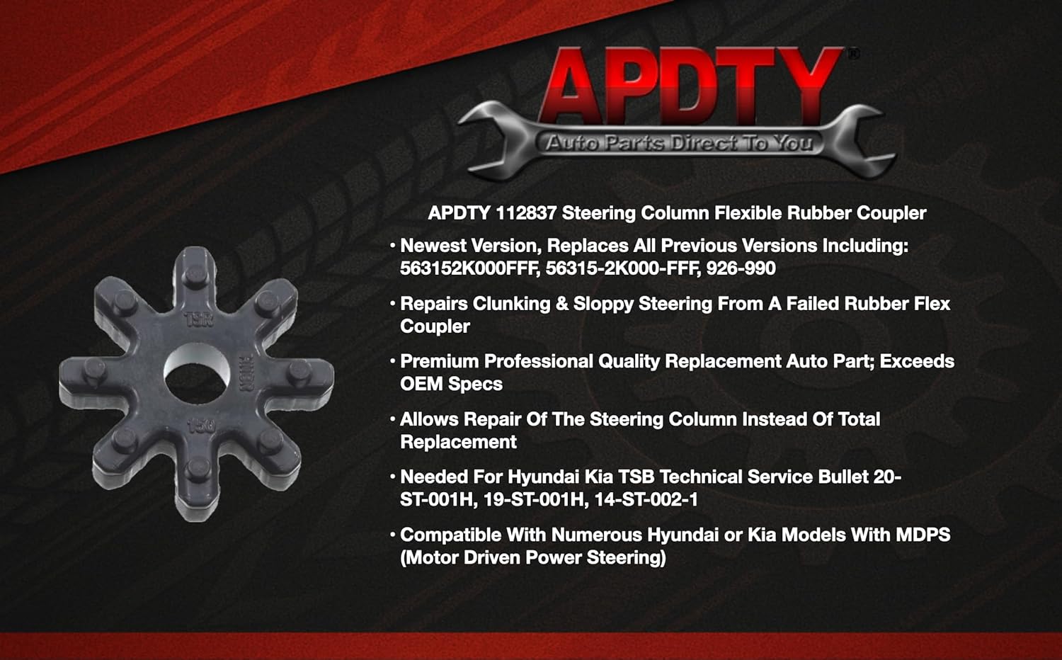 APDTY 112837 Steering Column Motor MDPS Clunk Noise Rubber Flex Coupler Repair Compatible with Select Hyundai Sonata Elantra Santa Fe Azera Veloster Kia Soul Optima Forte Cadenza (TSB 14-ST-002-1) - Image 6
