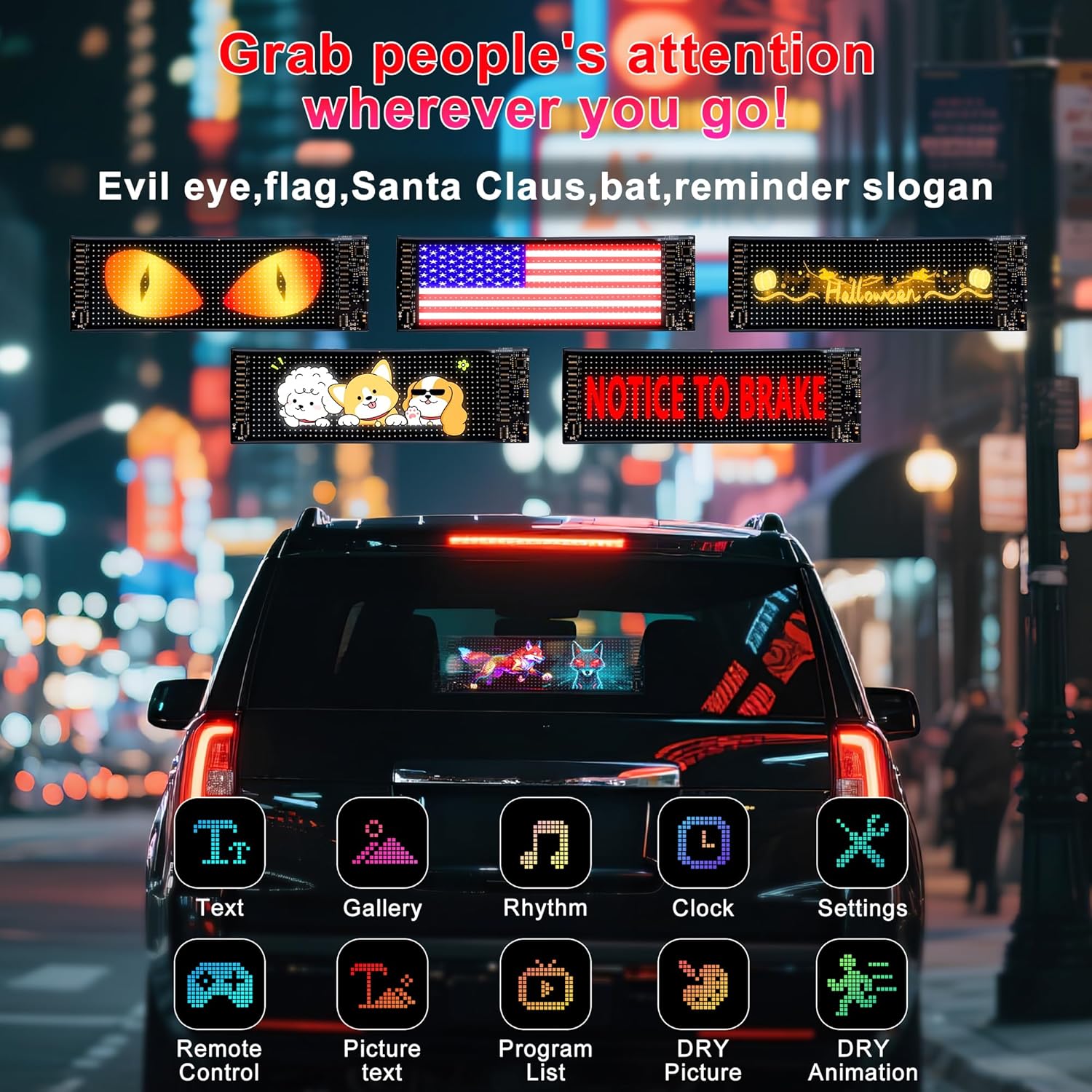 led Eyes for car Windshield-programmable led Sign,Devil Eyes Light for Windshield with Dynamic Patterns, APP/Remote Control, IP68 Waterproof, USB Powered for Cars/Trucks/RVs,1PCS (14.7"x3.6") - Image 5