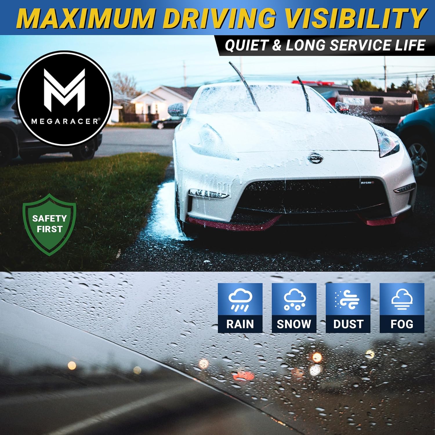 Premium Silicone Carbon Fiber Windshield Wiper Blades 26" & 19" - Patented All-Season, Quiet & Smooth Streak-Free Clean Wipe, OEM Quality, Front Automotive Replacement Wipers for Car & Truck (2 Pack) - Image 4