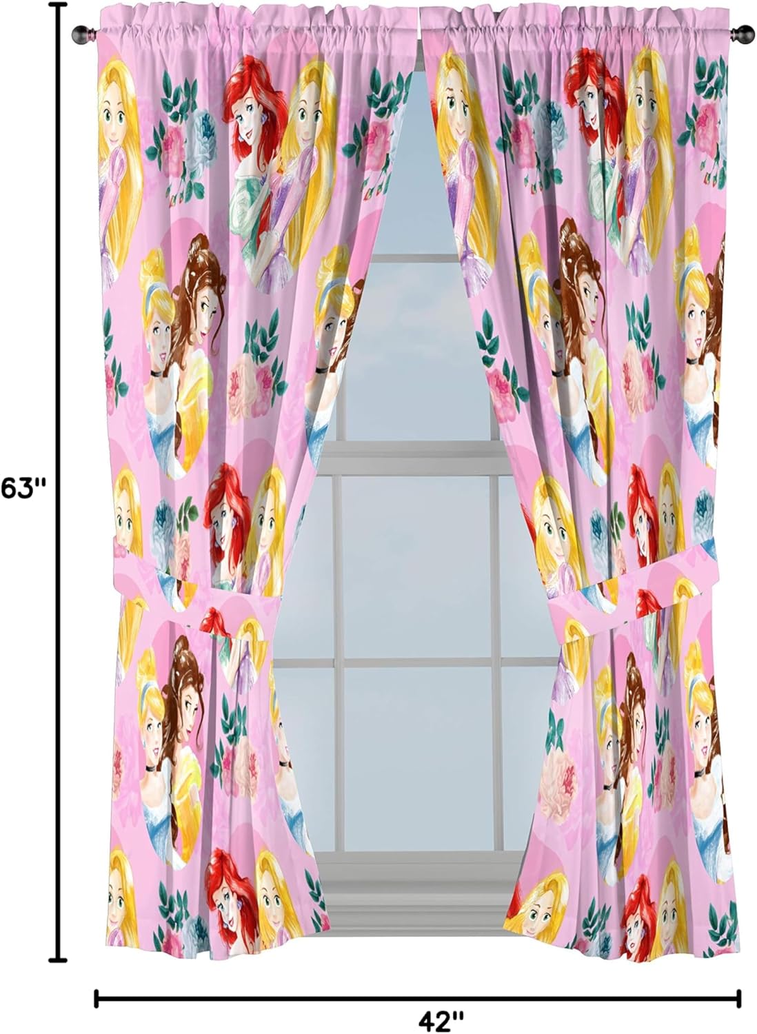Jay Franco Disney Princess Sassy 63" Inch Drapes 4 Piece Set - Beautiful Room Décor & Easy Set Up, Bedding Features Cinderella & Belle - Window Curtains Include 2 Panels & 2 Tiebacks - Image 8