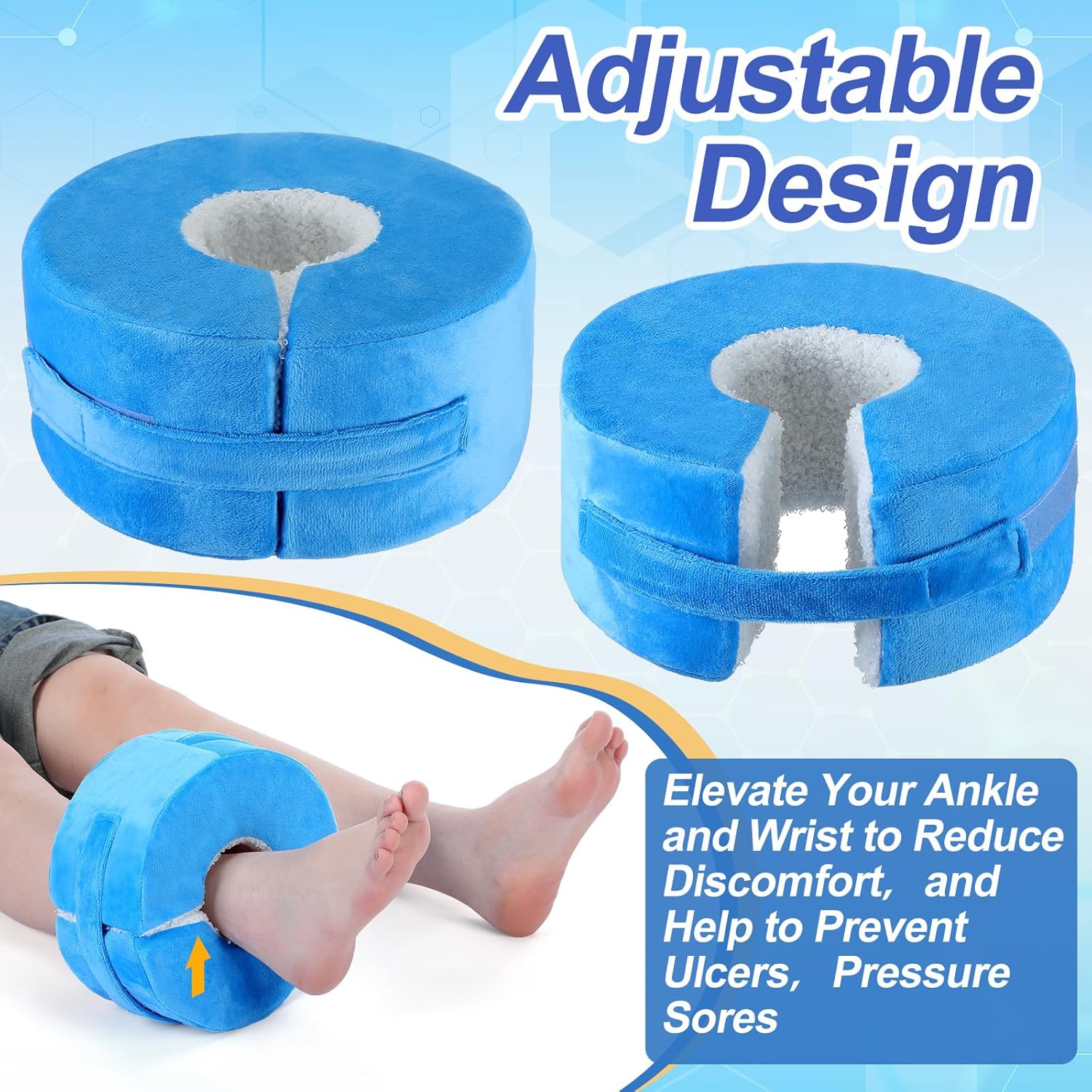 Soulchen 2 Pack Heel Protector for Pressure Sores Fleece Foot Elevation Pillow Adjustable Wedge Ankle Protector Cushion for Bed Sores Foot Ankle Pillow for Sleeping Ulcer Elevated Foam - Image 3