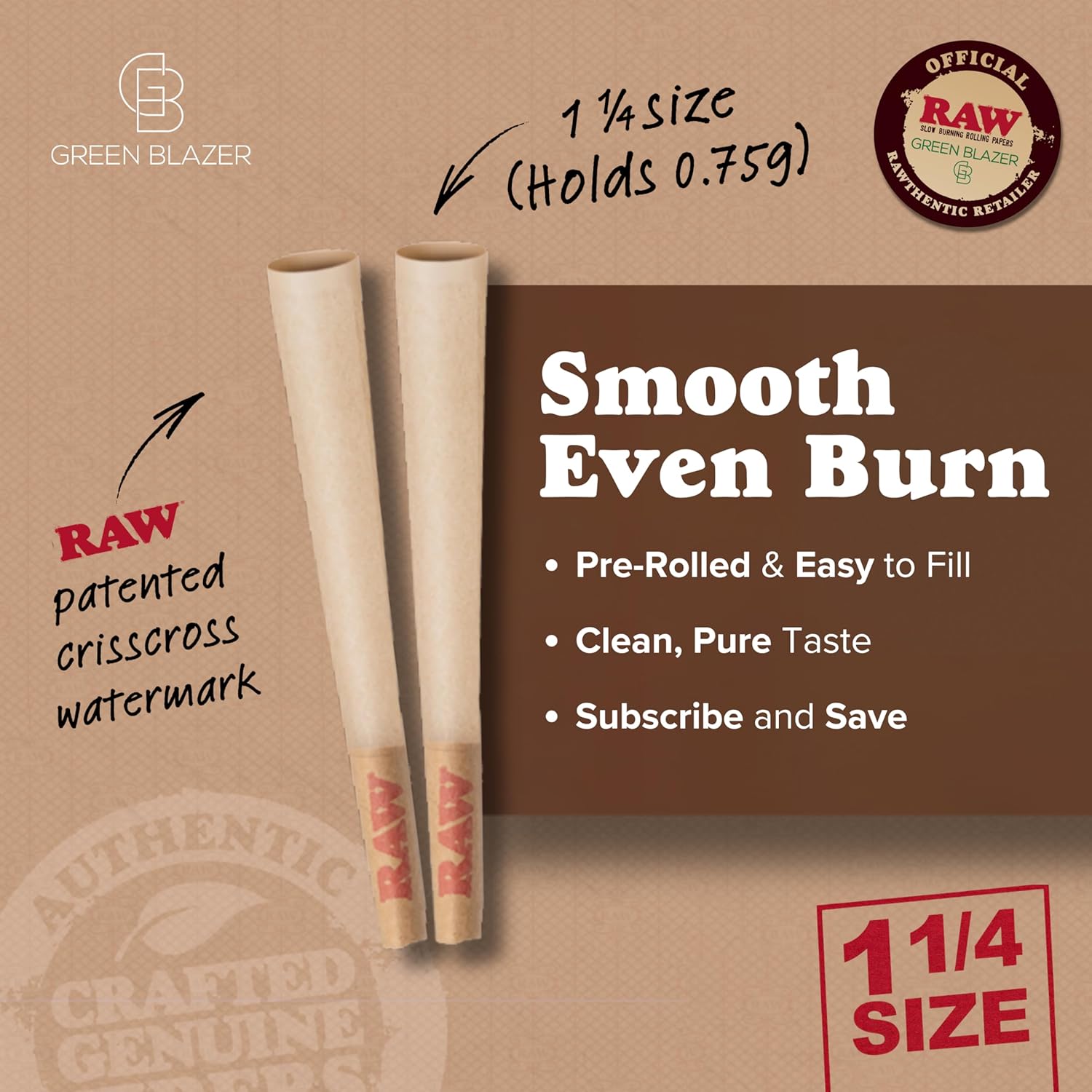 RAW Cones 1 1/4 Size: 50 Pack Patented Slow Burning Pre Rolled Rolling Papers & Tips, Classic Raw Paper, 84mm - Image 3