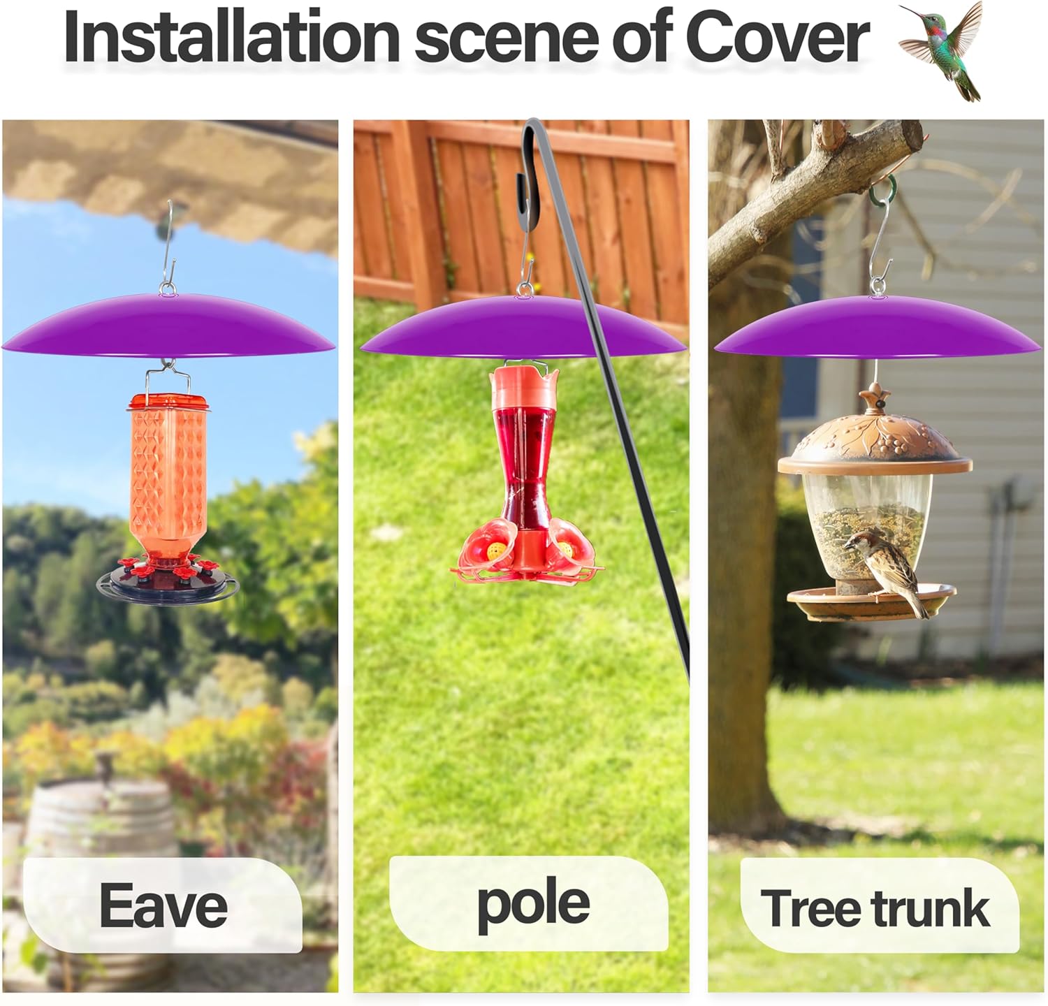 13" Bird Feeder Rain Cover,Bird Feeder Dome,Hummingbird Feeder Guard, Proof Bird Feeders Baffle,Smart Birds Feeder's Umbrella (Purple),2Pack - Image 5