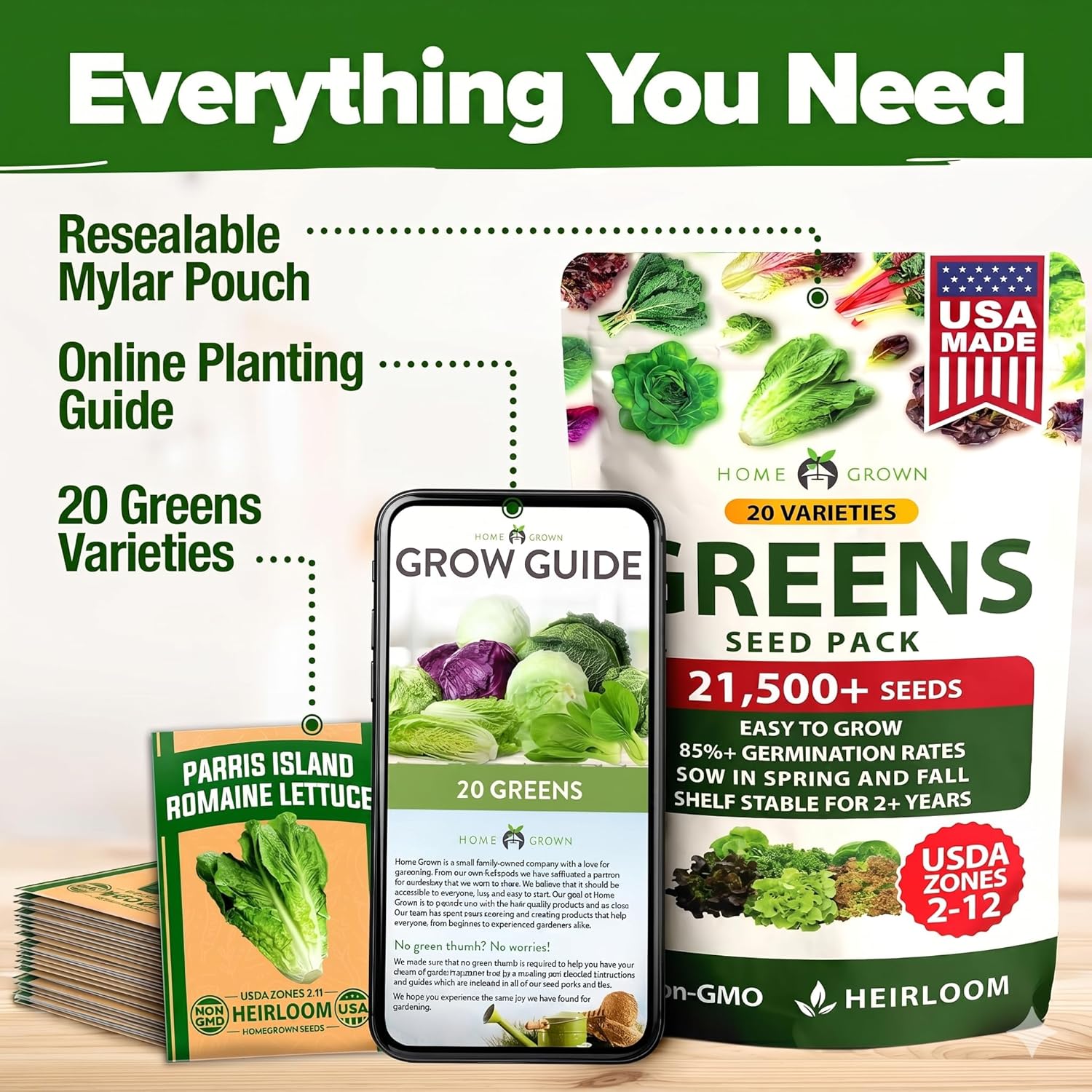 HOME GROWN 20 Variety Lettuce Seeds 21,500+ Bulk Pack Heirloom Non-GMO, High Germination, Romaine,Butterhead, Spinach, Kale, Iceberg, Continuous Harvest,Indoor Outdoor Hydroponic Garden (20 Varieties) - Image 5