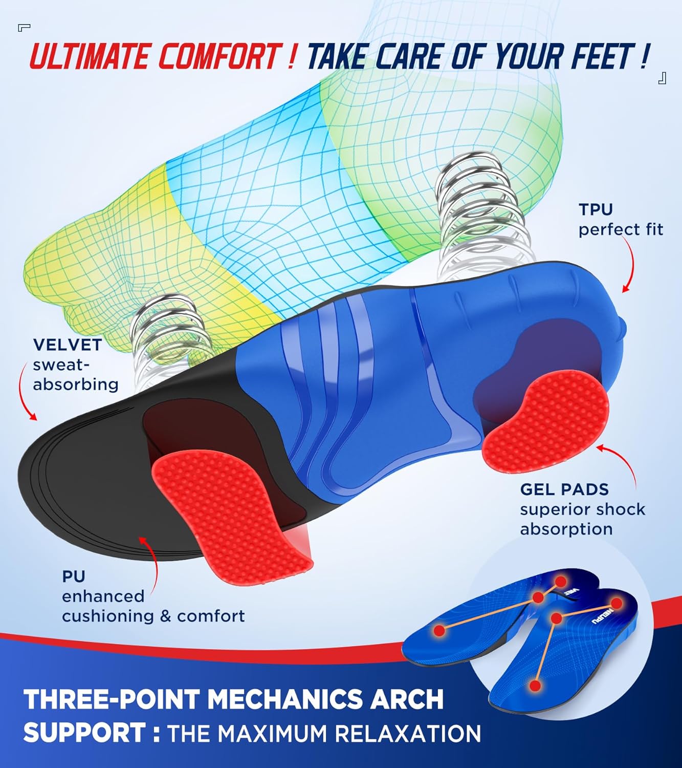 NEUPU 240+lbs Plantar Fasciitis Insoles Men Women, Comfort Heavy Duty High Arch Support Insoles for Pain Relief Absorb Shock, Work Boot Shoe Inserts Orthotic for Flat Feet, Pronation, Heel & Foot Pain - Image 3