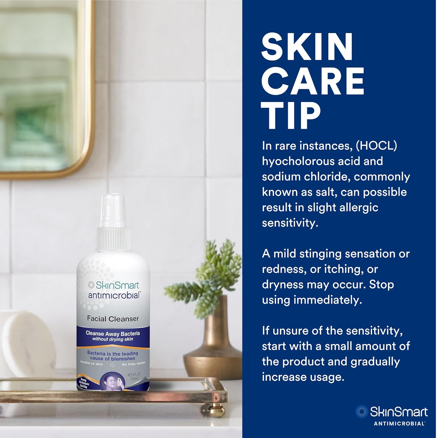 SkinSmart Antimicrobial Facial Cleanser for Breakouts & Blemishes; Hypochlorous Acid Formula Targets Bacteria to Reduce Skin Irritation and Flush Pores Clean, 8 oz Spray, All Ages & All Skin Types - Image 9