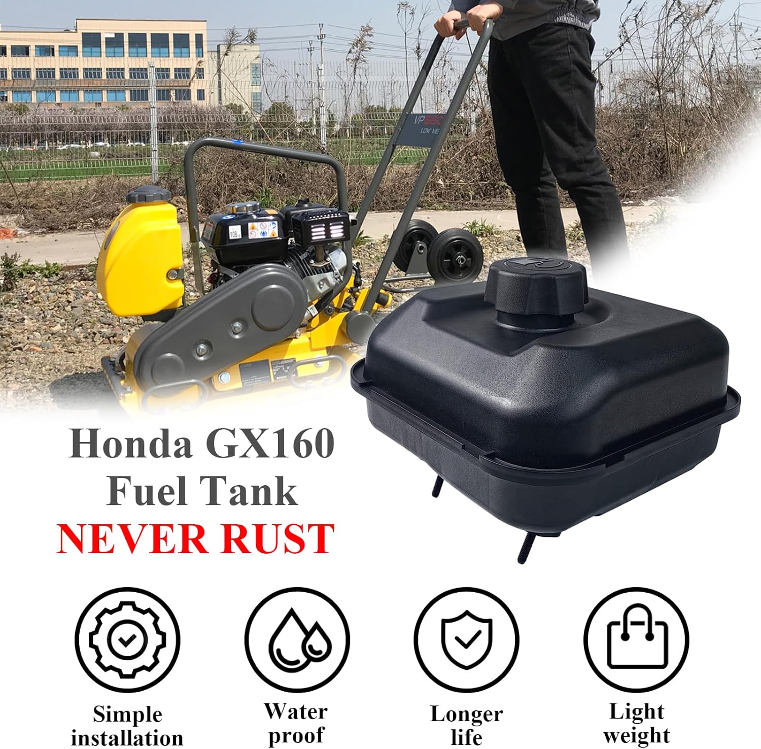 WOTIAN Gas Fuel Tank Compatible with GX160 GX200 5.5HP 6.5HP Harbor Freight Predator 212cc Engine Anti-vibration HDPE Never Rust Oil Tanks Replaces for 17510-ZE1-020ZA 17510-ZE1-030ZF - Image 2