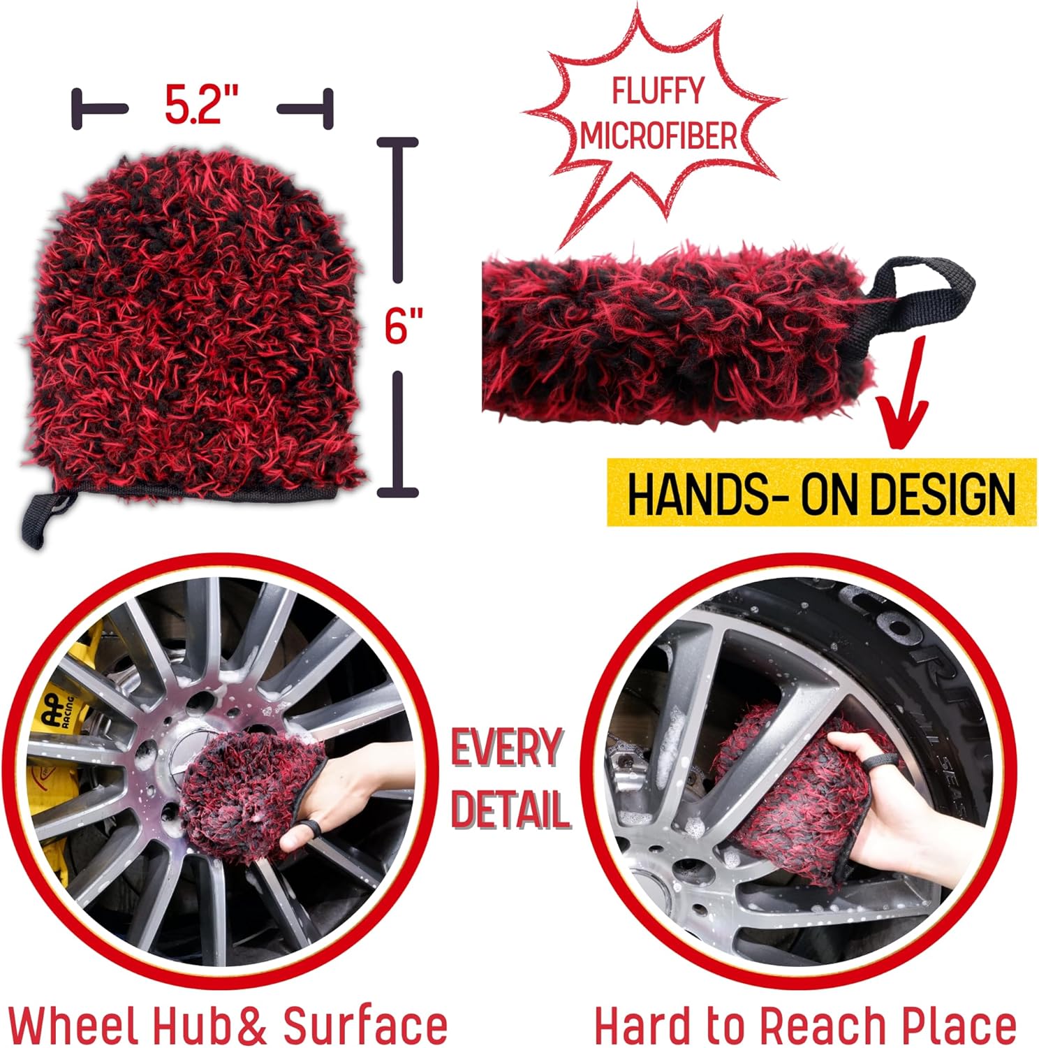 oesee Metal Free Microfiber Wheel Brush Kit- Microfiber Angled Wheel Brush, Long Handle Wheel Brush, Tire& Detailing Brush, Wheel Wash Mitt. Hands-On Wheel Detailing Kit for Daily Wheel Cleaning - Image 5