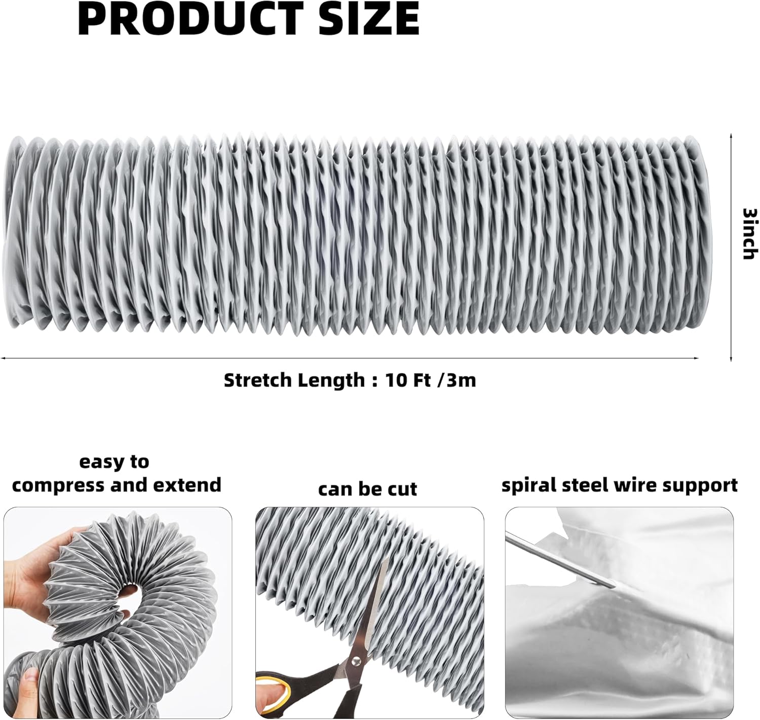 10 Ft Marine Blower Hose Replacement, Boat Vent Bilge Blower Exhaust Hose Marine Exhaust Hose Fit for 3 Inch Flexible Marine Blower Duct Hose. (gray) - Image 5