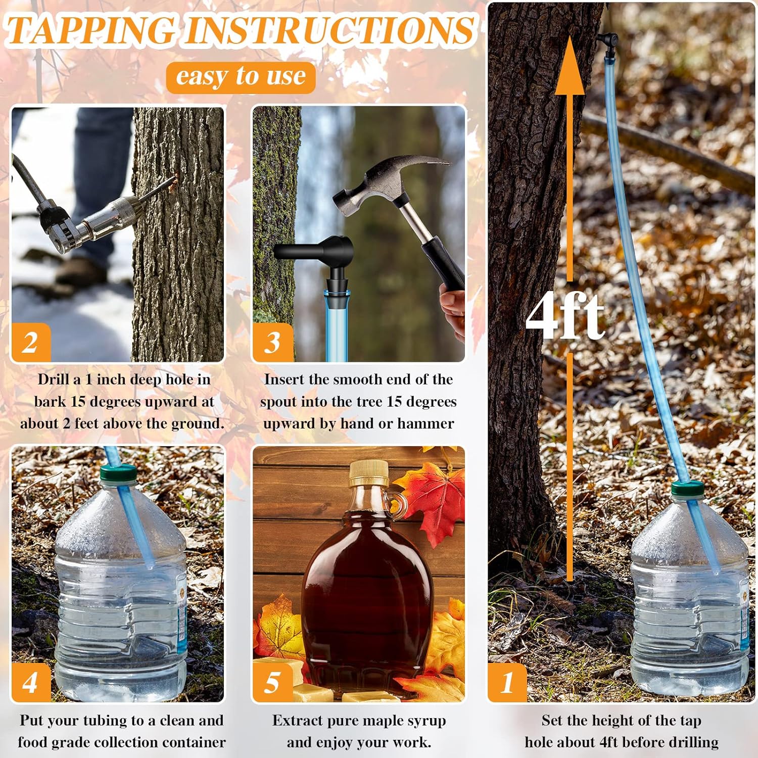 Hortsun 5 Set Maple Syrup Tree Tapping Kit Maple Syrup Sugaring Starter Taps Include 5 Pieces Maple Tree Tap Extractors and 5 Pieces Syrup Collection Extractor Tubes for Birch Maple Syrup Supplies - Image 5
