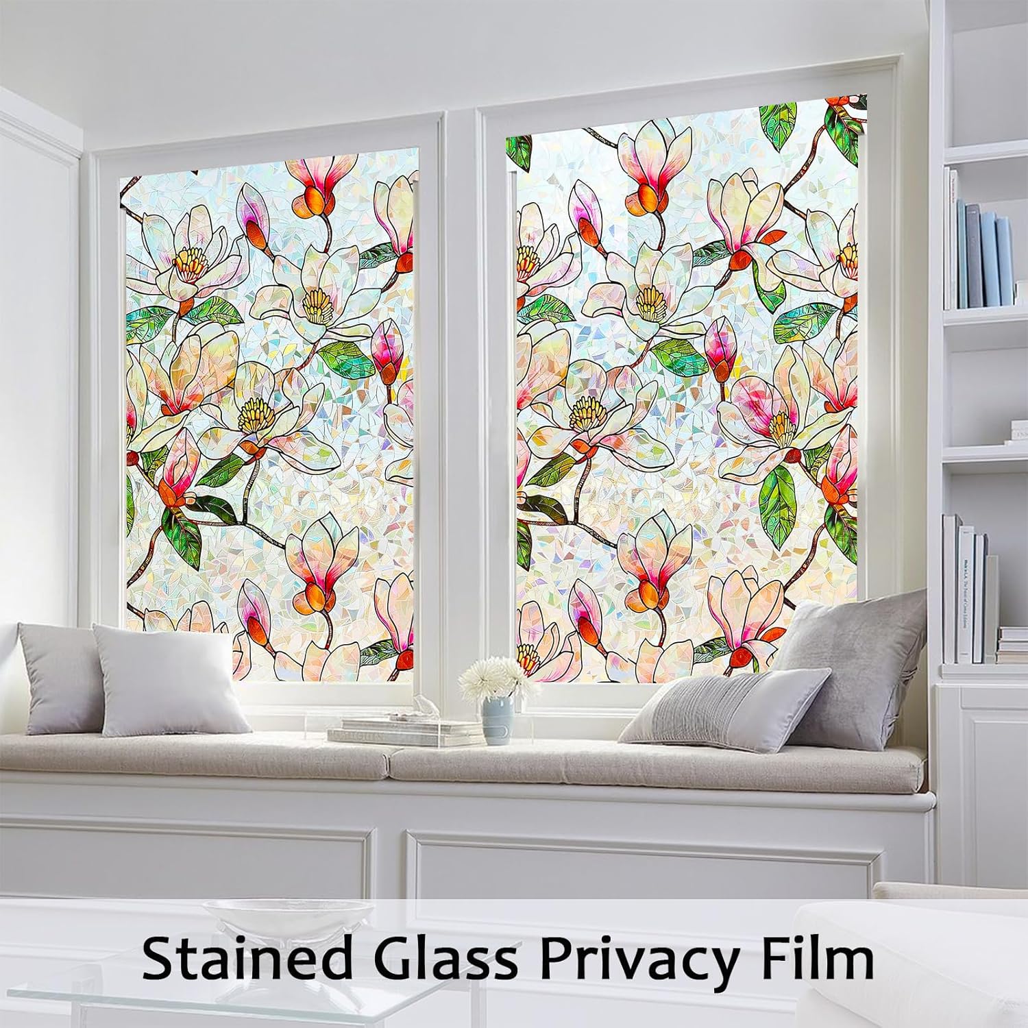 Window Privacy Film Stained Glass Window Film Decorative, Static Cling Rainbow Window Cling, Heat Control Non-Adhesive for Bathroom Home Door 17.5" x 78.7" - Image 7